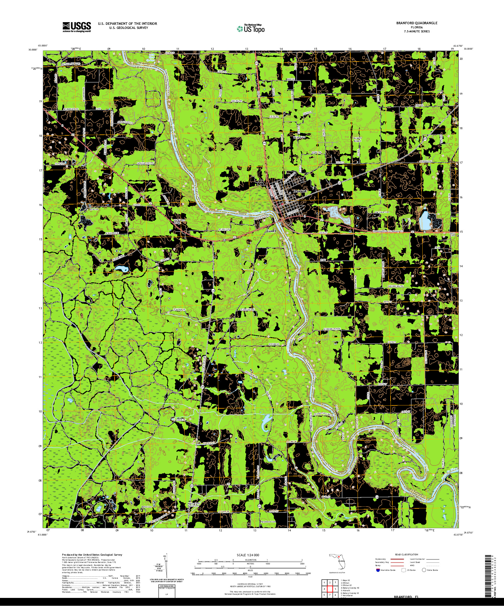 USGS US TOPO 7.5-MINUTE MAP FOR BRANFORD, FL 2021