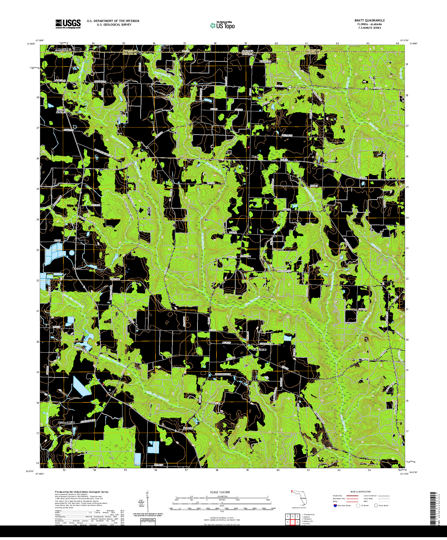 USGS US TOPO 7.5-MINUTE MAP FOR BRATT, FL,AL 2021