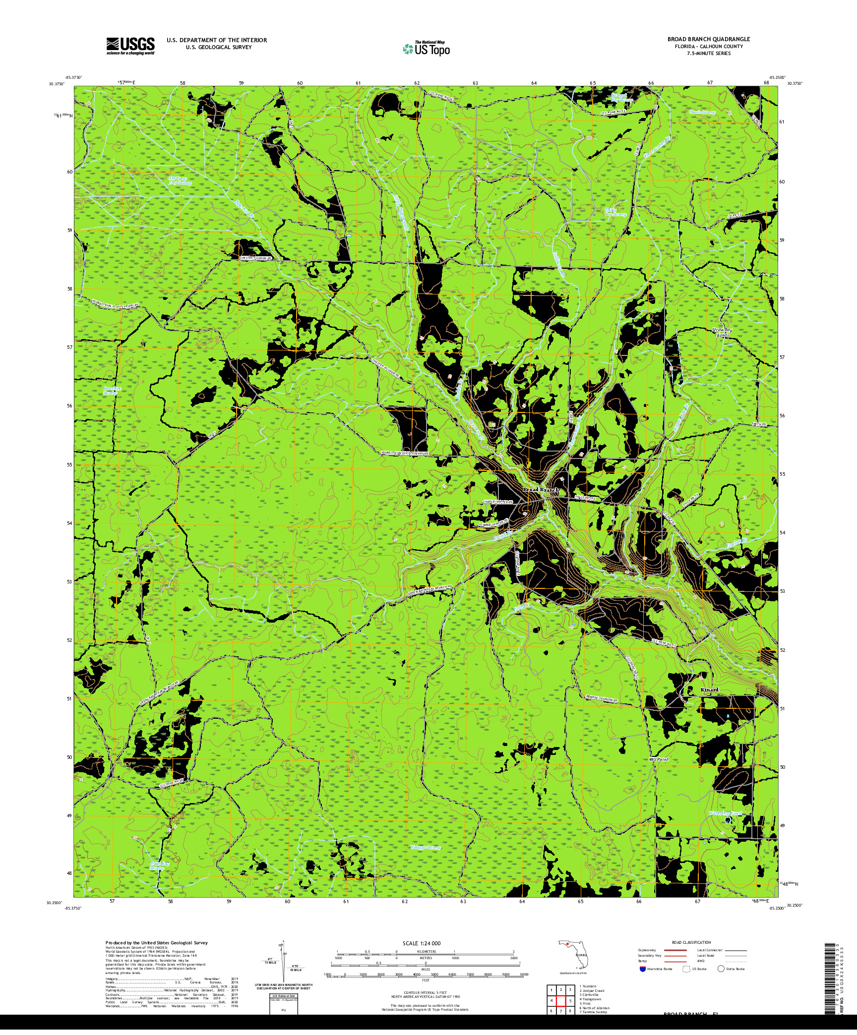 USGS US TOPO 7.5-MINUTE MAP FOR BROAD BRANCH, FL 2021