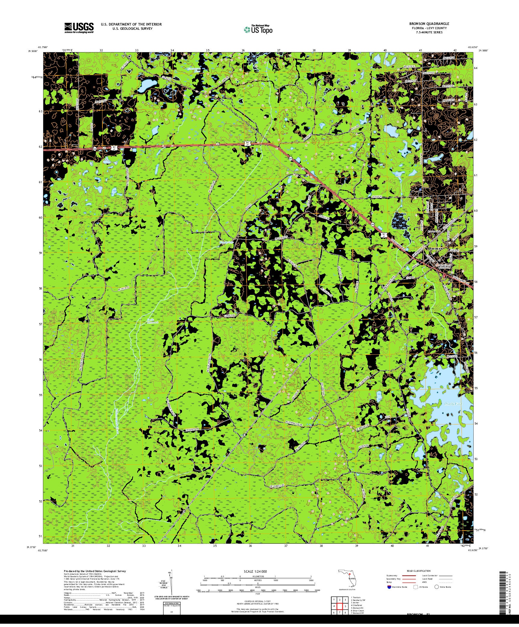 USGS US TOPO 7.5-MINUTE MAP FOR BRONSON, FL 2021