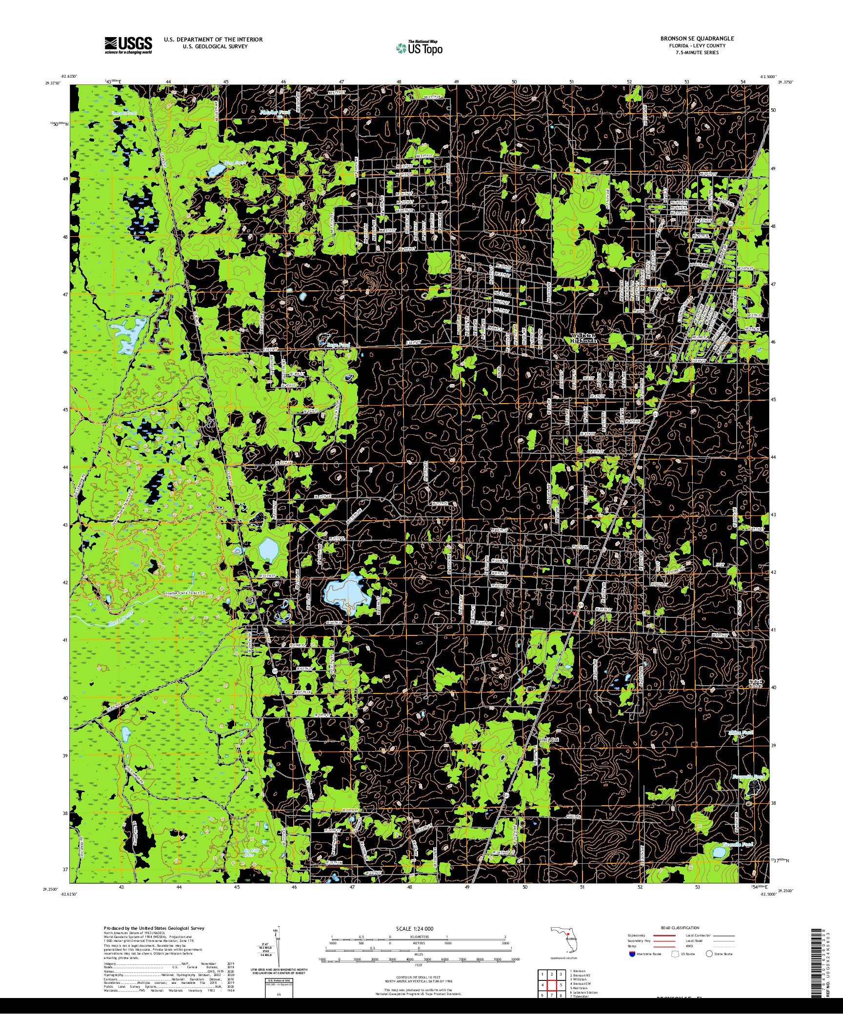 USGS US TOPO 7.5-MINUTE MAP FOR BRONSON SE, FL 2021