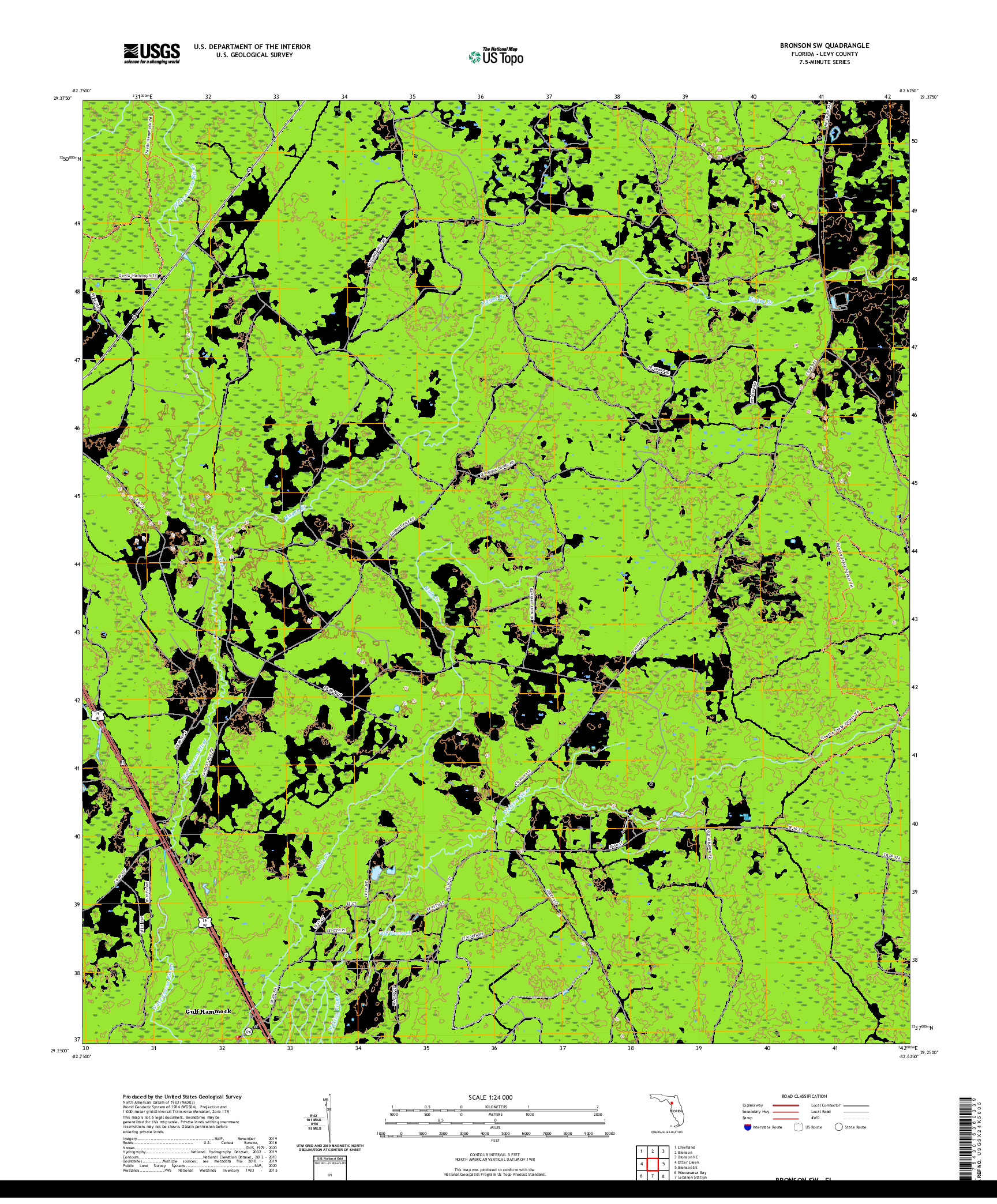 USGS US TOPO 7.5-MINUTE MAP FOR BRONSON SW, FL 2021