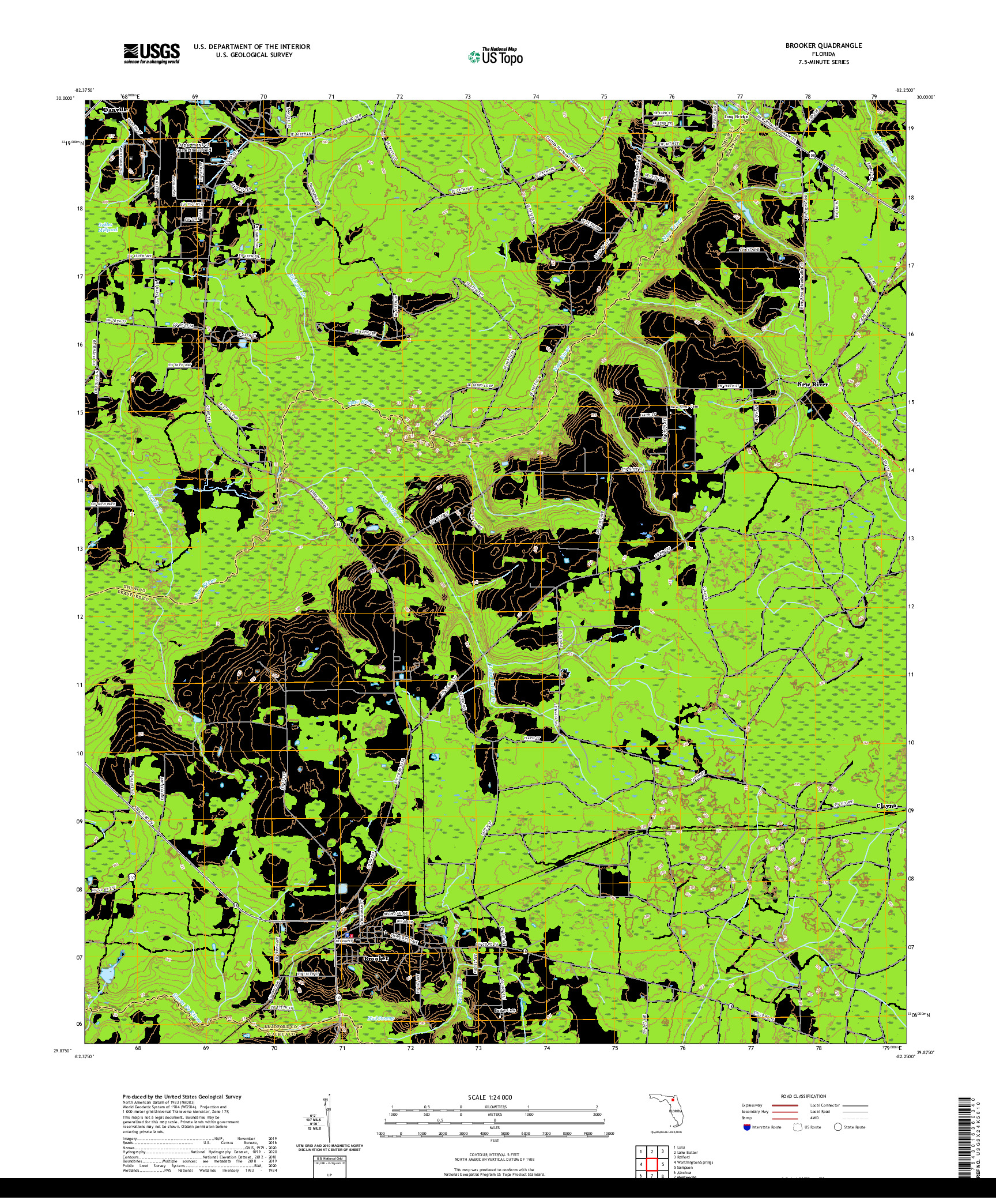 USGS US TOPO 7.5-MINUTE MAP FOR BROOKER, FL 2021