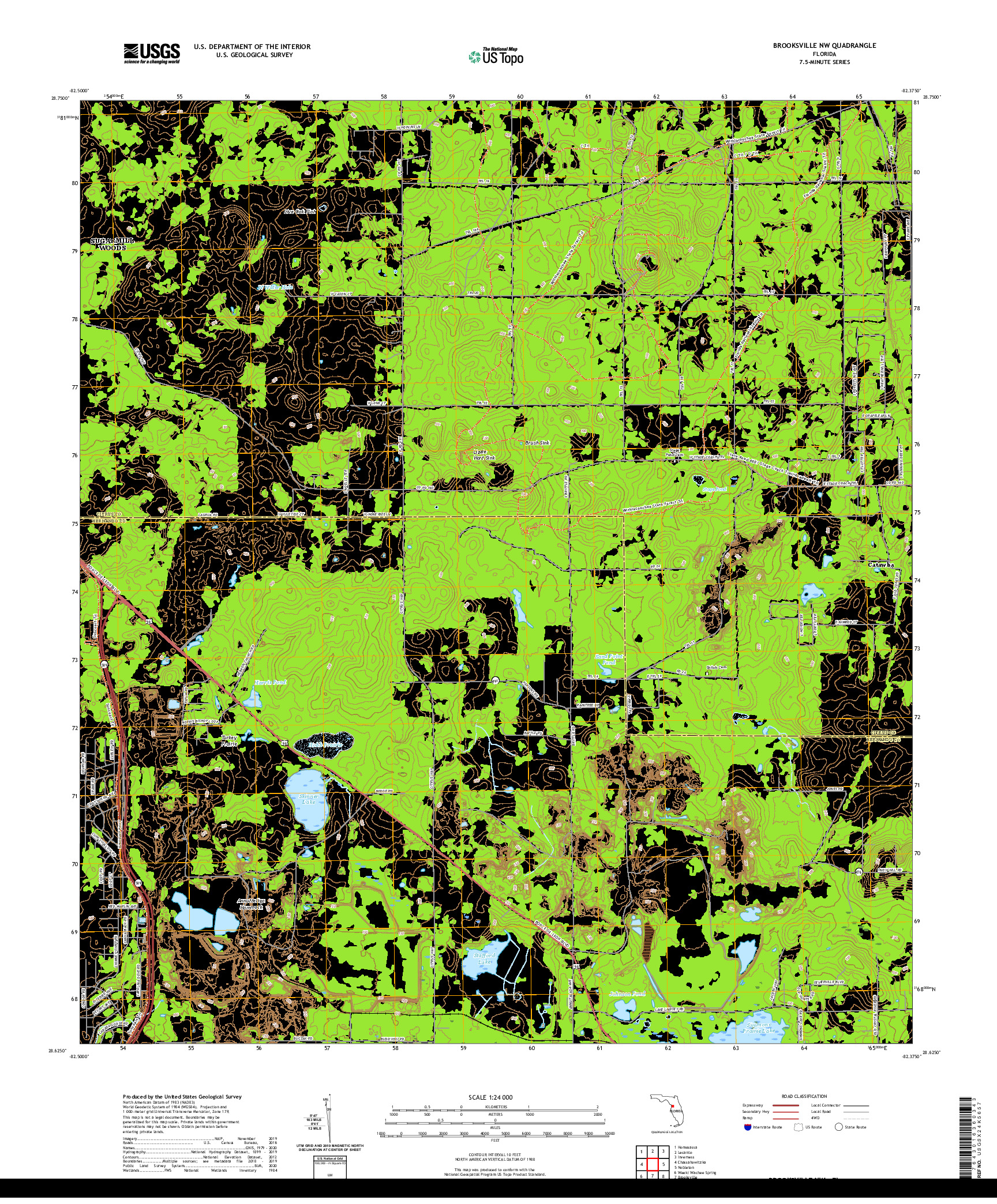 USGS US TOPO 7.5-MINUTE MAP FOR BROOKSVILLE NW, FL 2021