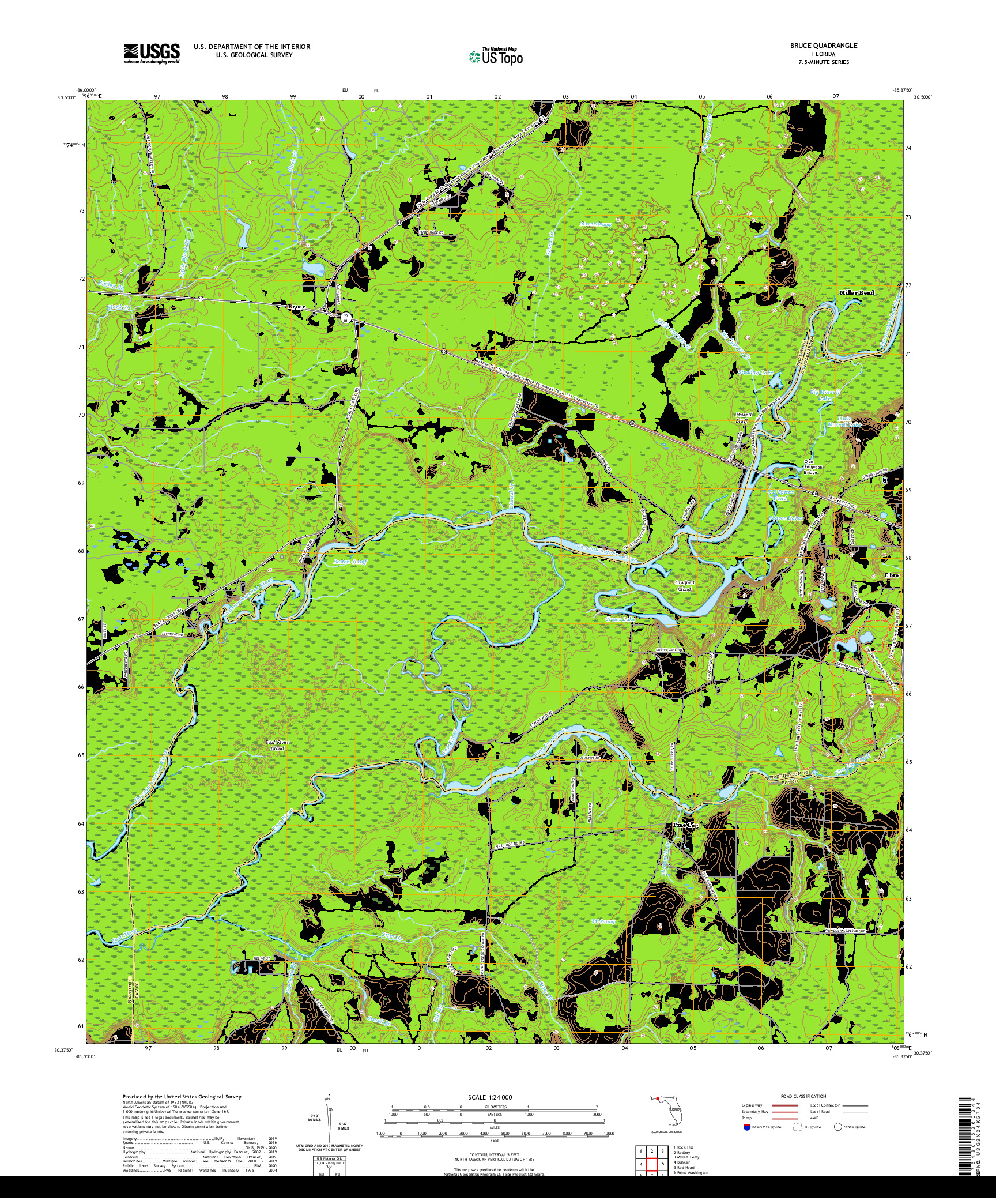 USGS US TOPO 7.5-MINUTE MAP FOR BRUCE, FL 2021