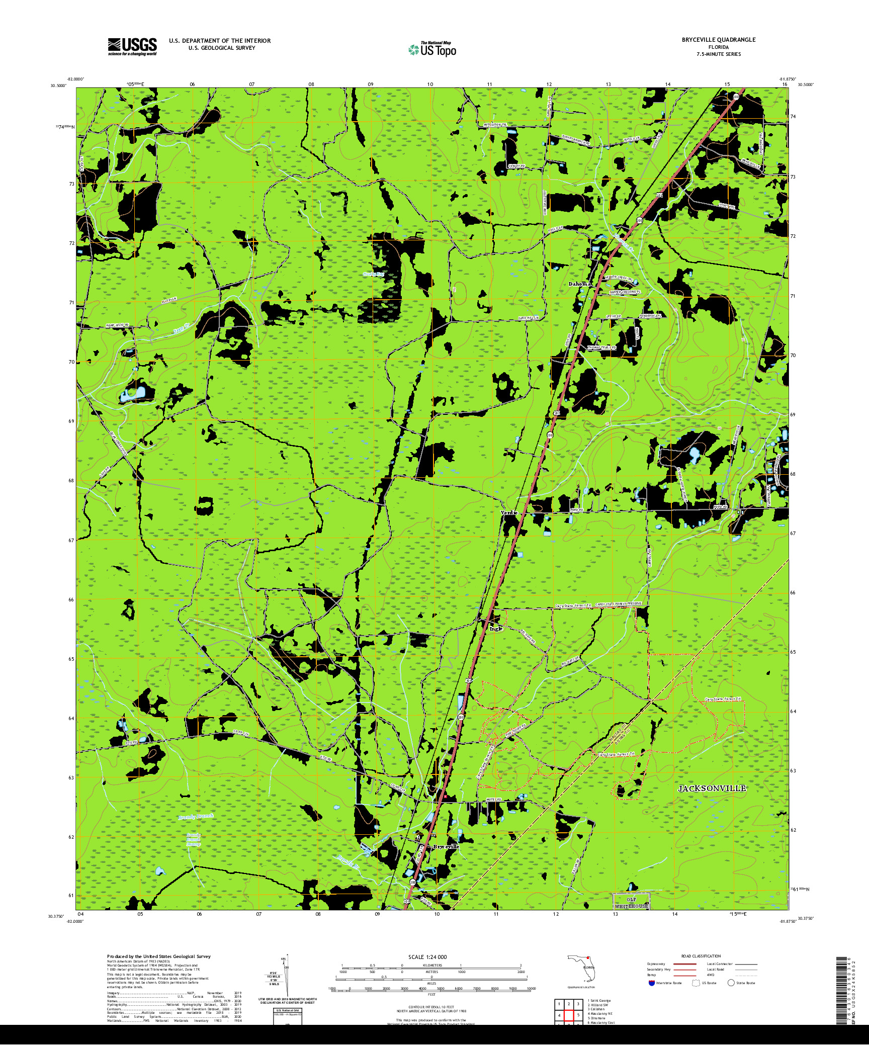 USGS US TOPO 7.5-MINUTE MAP FOR BRYCEVILLE, FL 2021