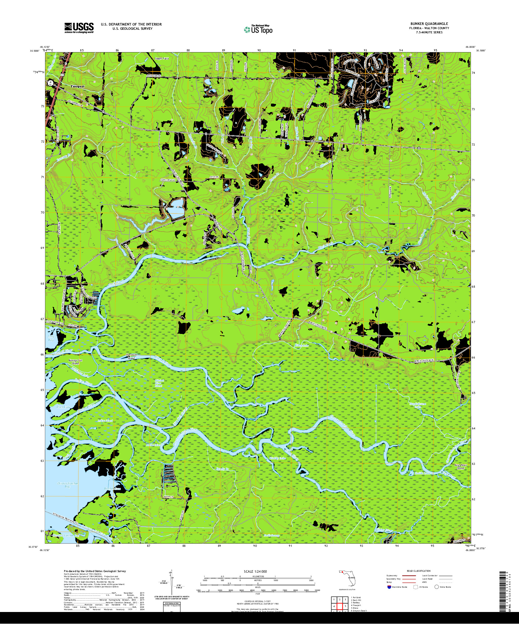 USGS US TOPO 7.5-MINUTE MAP FOR BUNKER, FL 2021