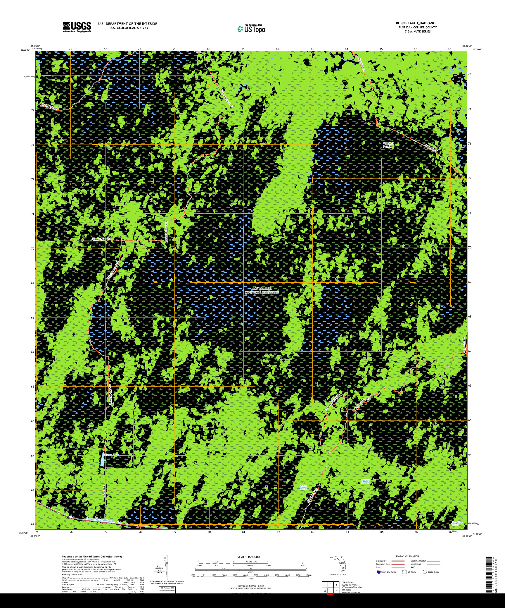 USGS US TOPO 7.5-MINUTE MAP FOR BURNS LAKE, FL 2021