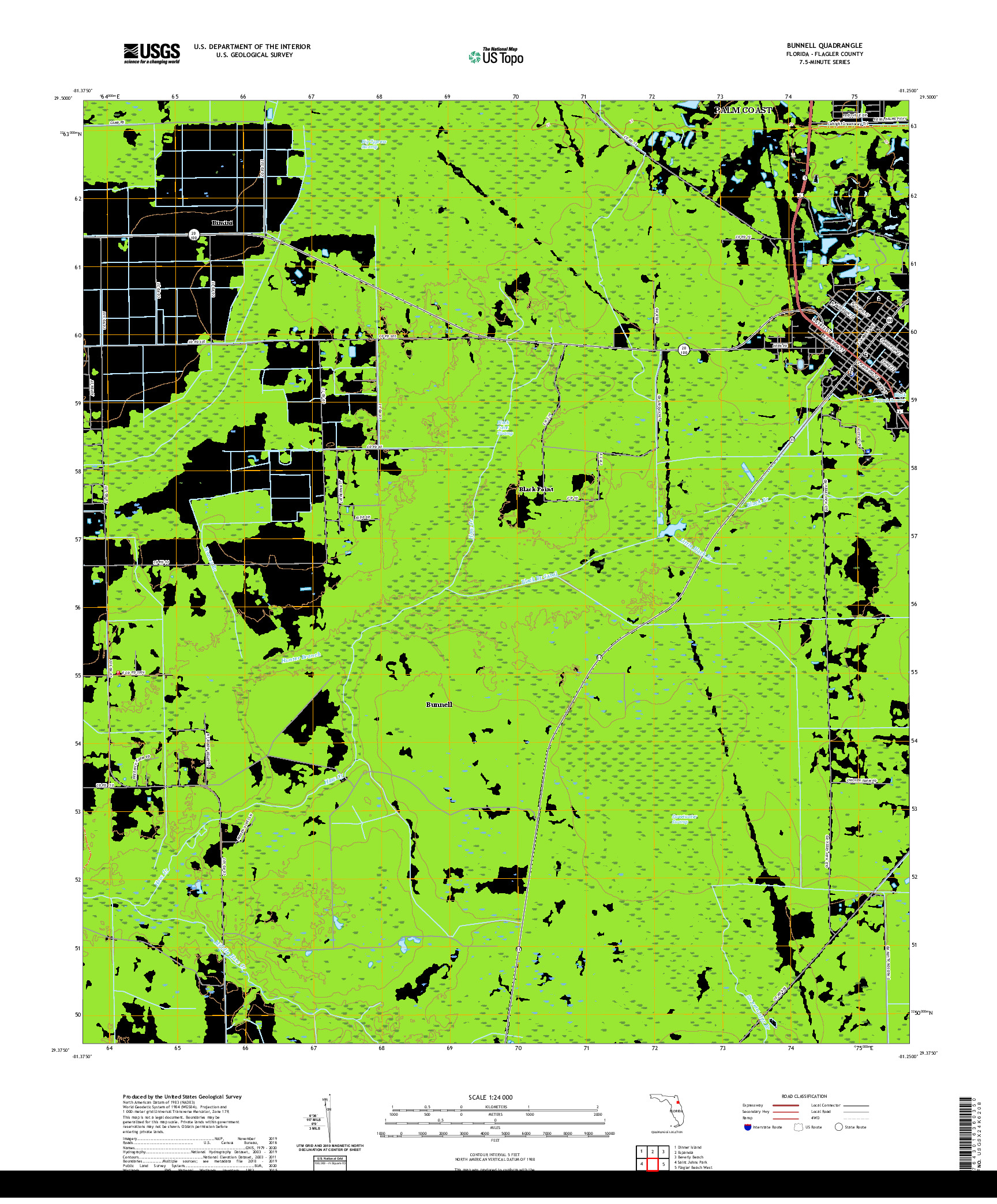 USGS US TOPO 7.5-MINUTE MAP FOR BUNNELL, FL 2021