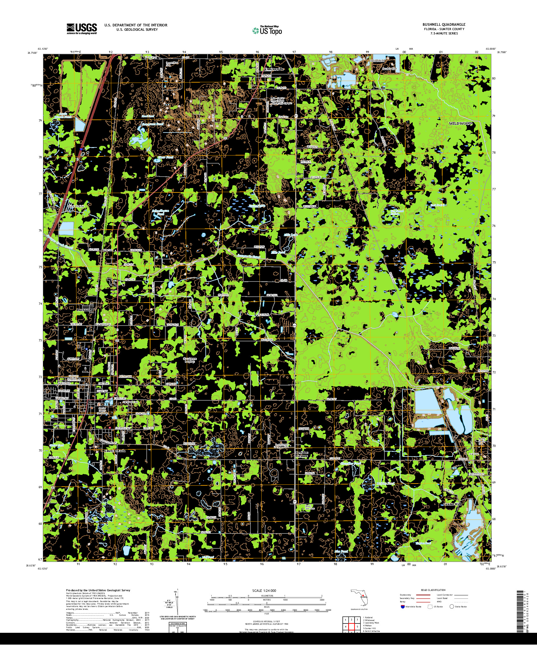 USGS US TOPO 7.5-MINUTE MAP FOR BUSHNELL, FL 2021