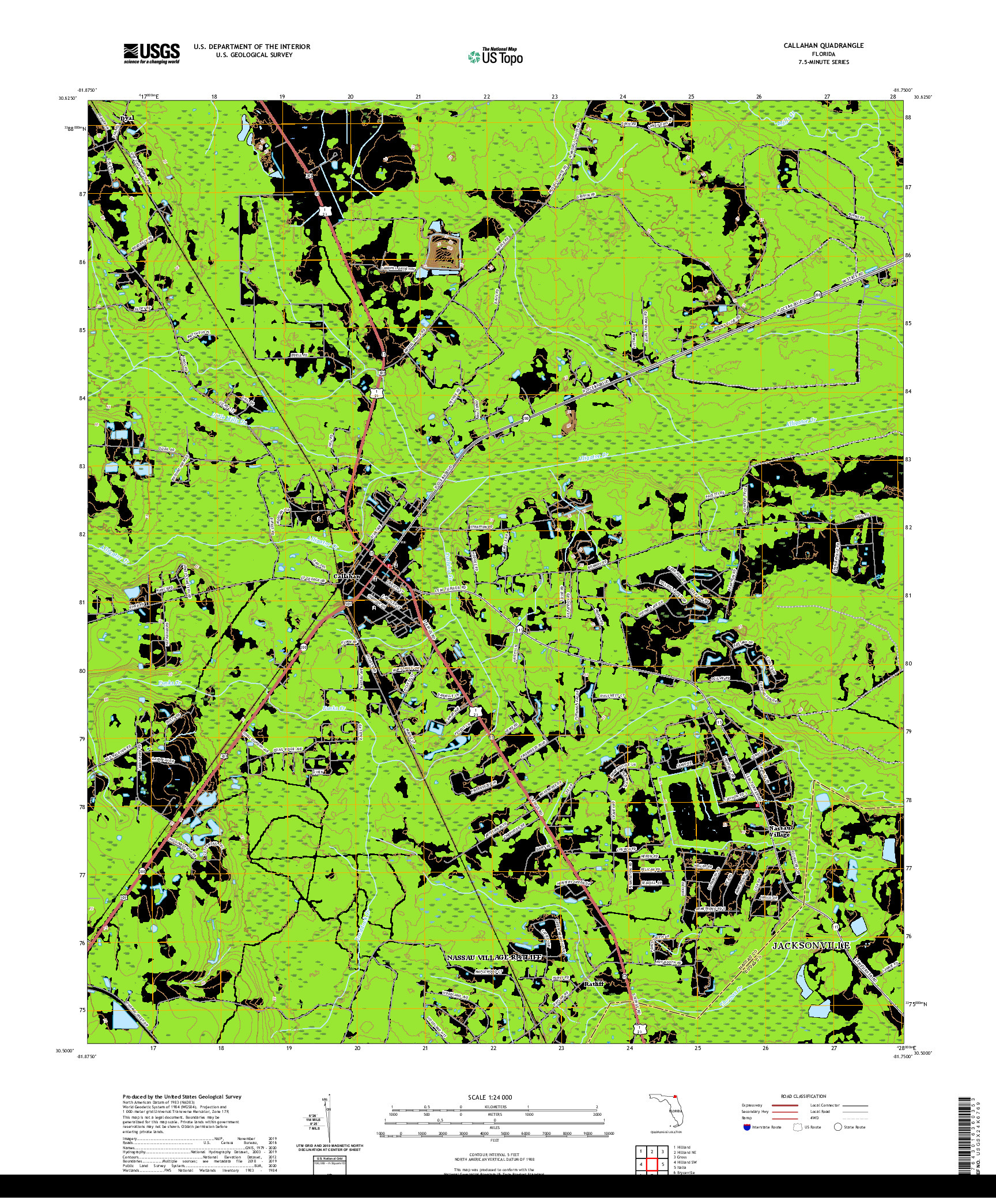 USGS US TOPO 7.5-MINUTE MAP FOR CALLAHAN, FL 2021