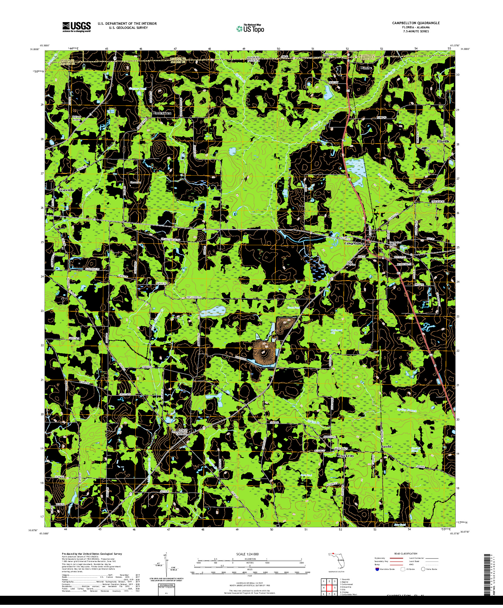 USGS US TOPO 7.5-MINUTE MAP FOR CAMPBELLTON, FL,AL 2021