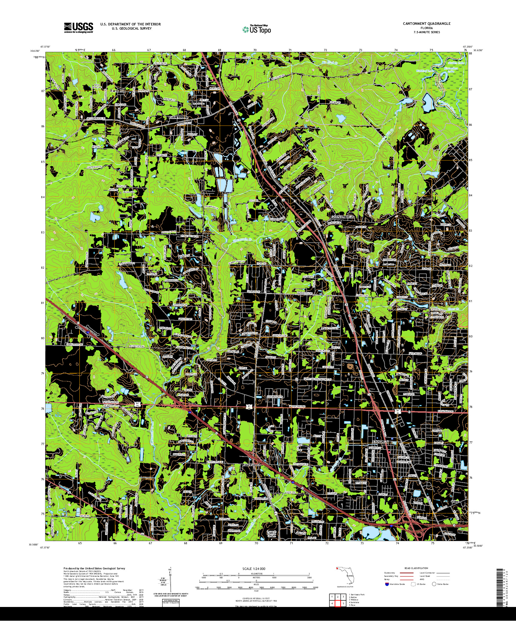 USGS US TOPO 7.5-MINUTE MAP FOR CANTONMENT, FL 2021