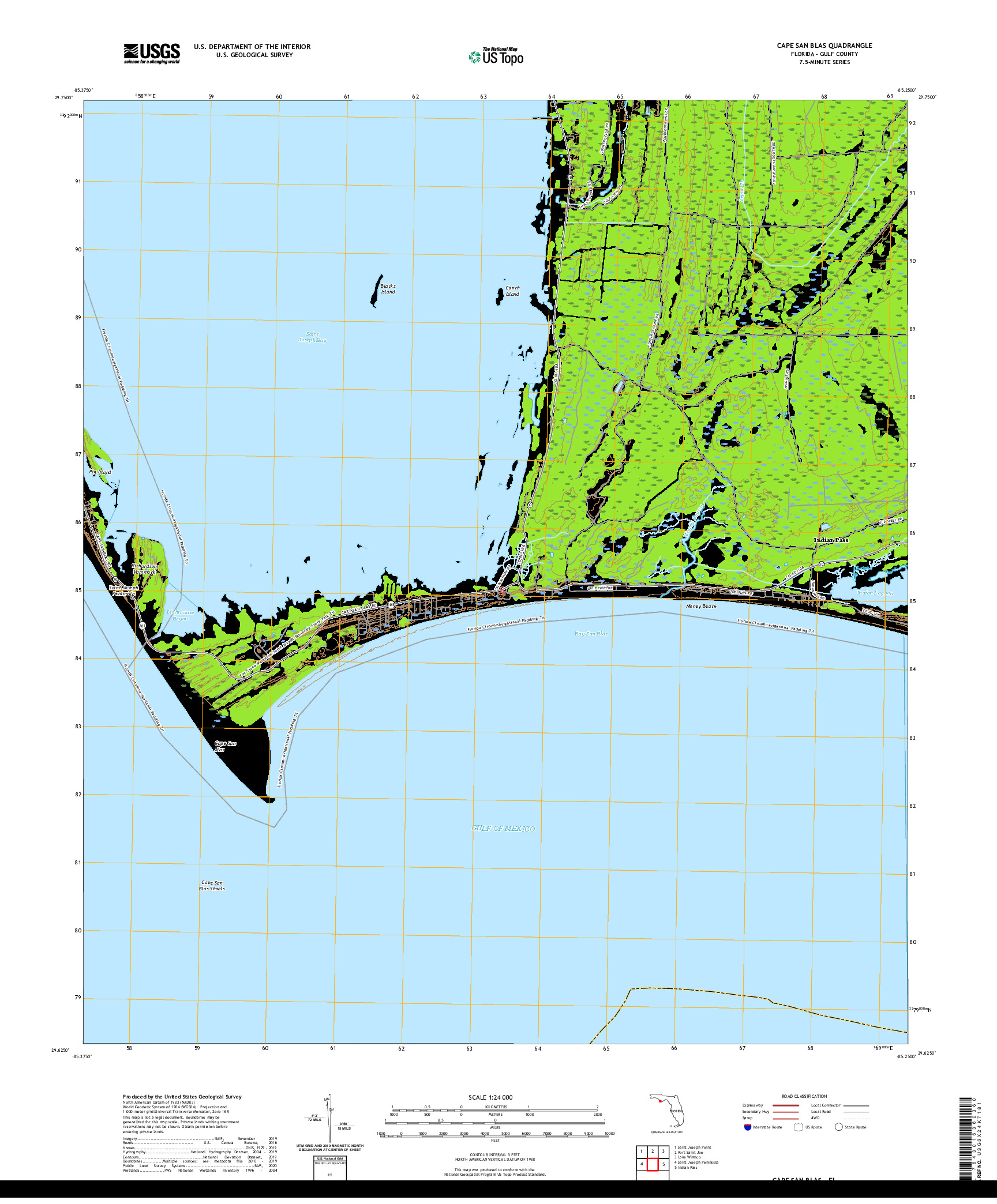 USGS US TOPO 7.5-MINUTE MAP FOR CAPE SAN BLAS, FL 2021