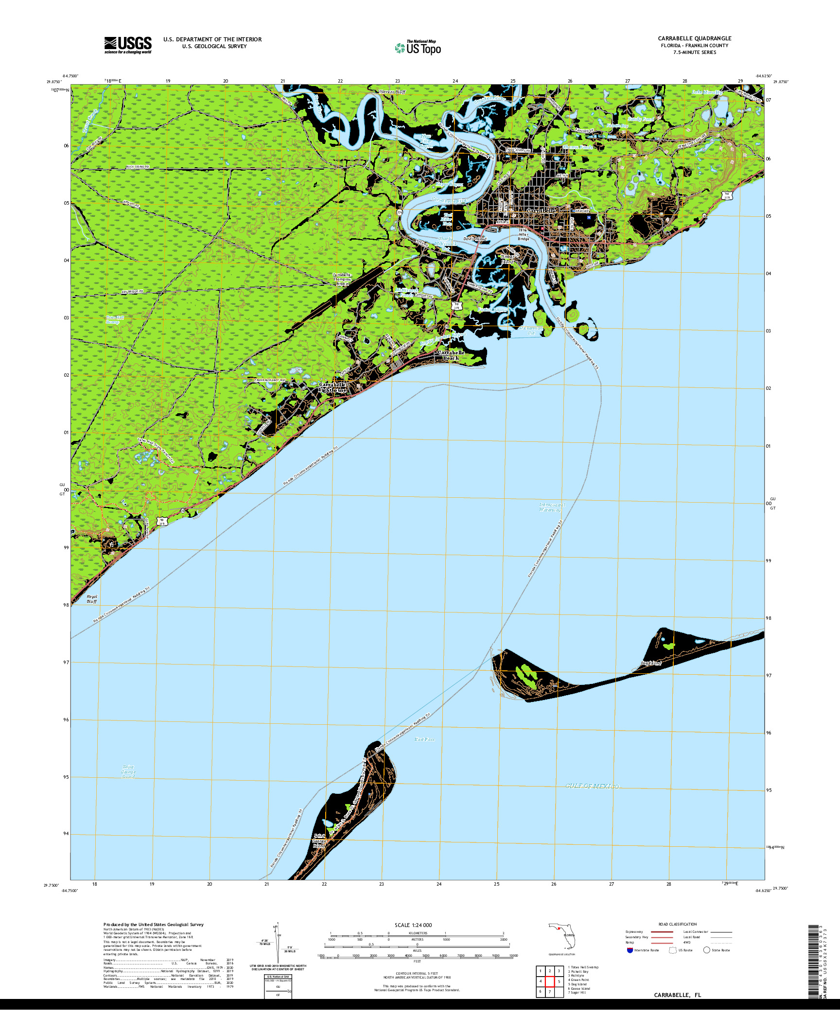 USGS US TOPO 7.5-MINUTE MAP FOR CARRABELLE, FL 2021