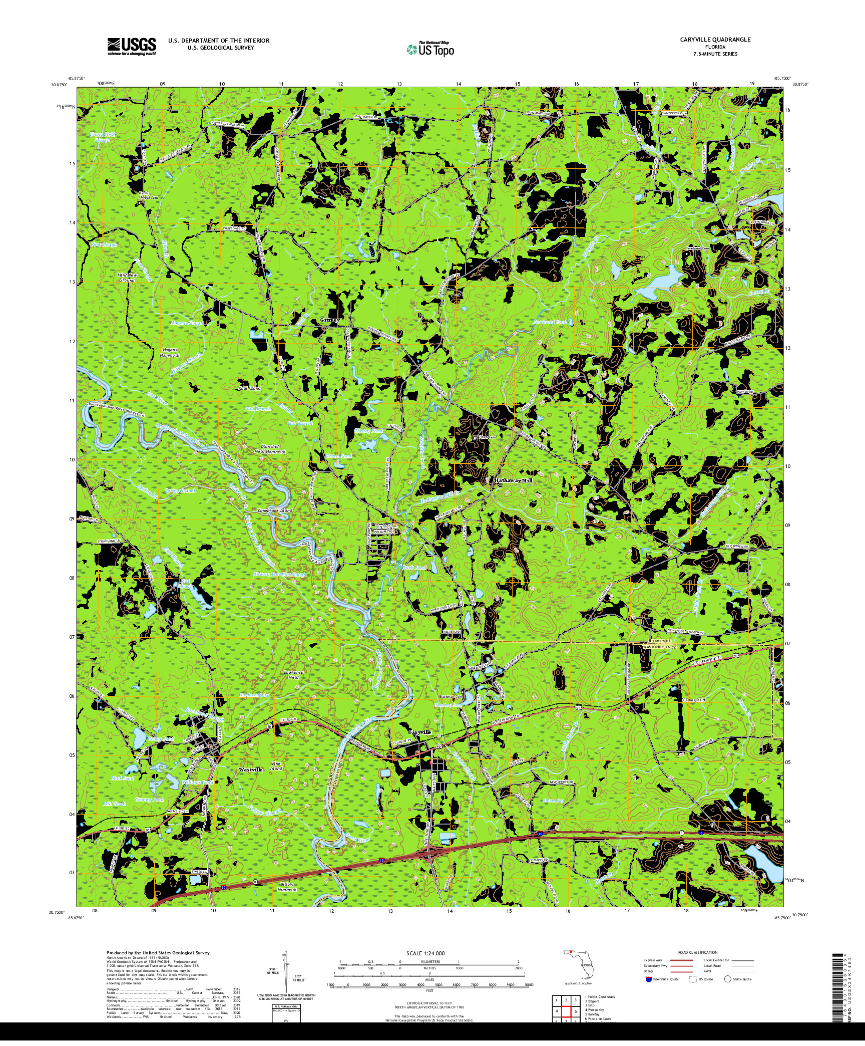 USGS US TOPO 7.5-MINUTE MAP FOR CARYVILLE, FL 2021