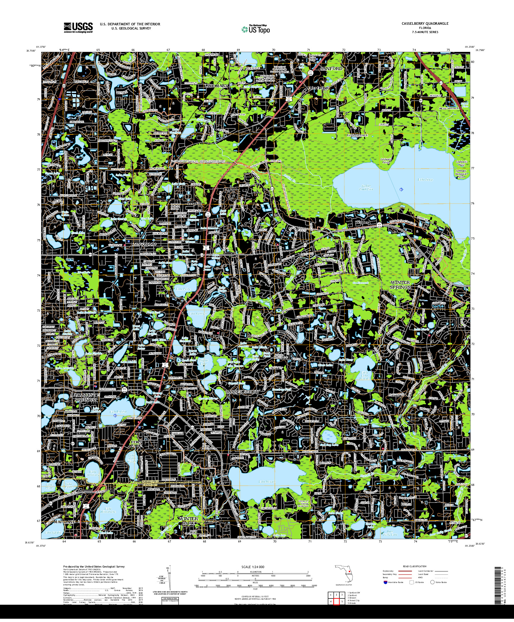 USGS US TOPO 7.5-MINUTE MAP FOR CASSELBERRY, FL 2021