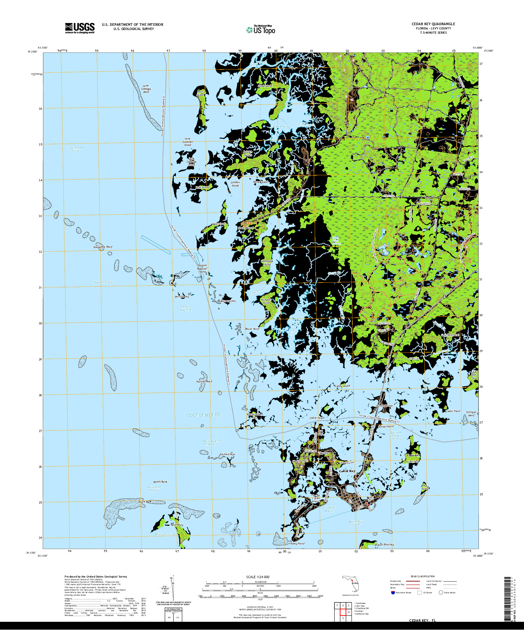 USGS US TOPO 7.5-MINUTE MAP FOR CEDAR KEY, FL 2021