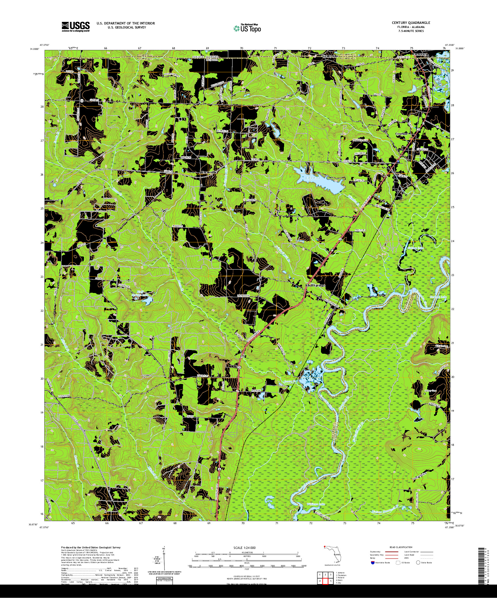 USGS US TOPO 7.5-MINUTE MAP FOR CENTURY, FL,AL 2021