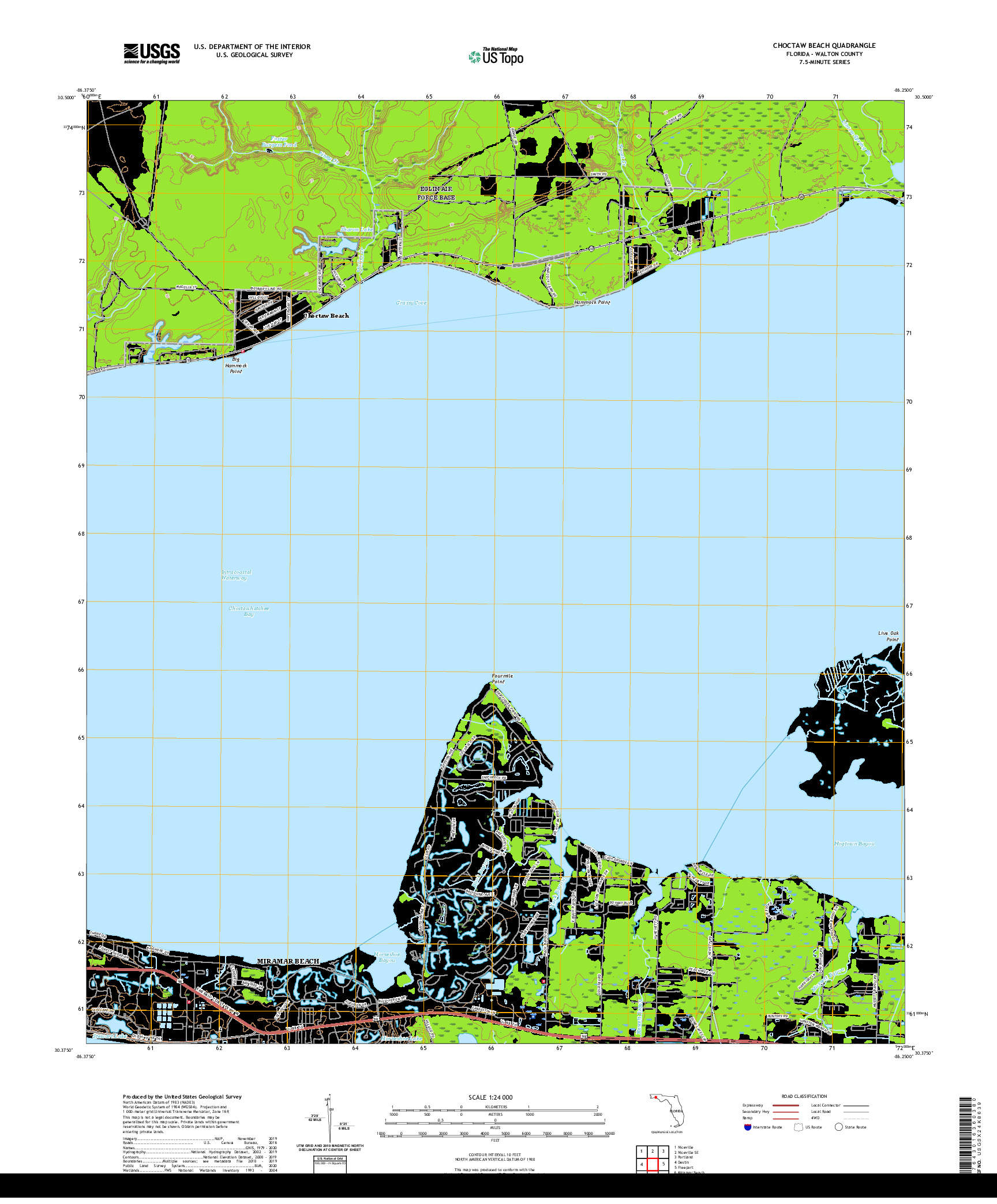 USGS US TOPO 7.5-MINUTE MAP FOR CHOCTAW BEACH, FL 2021