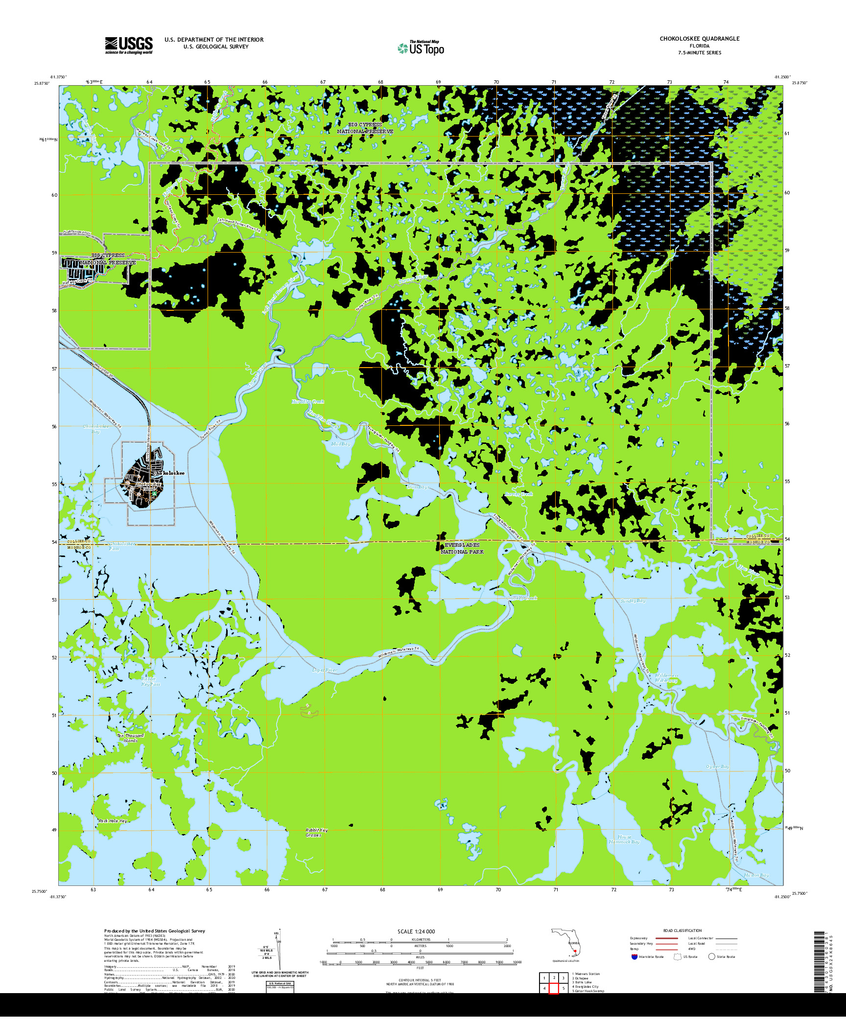 USGS US TOPO 7.5-MINUTE MAP FOR CHOKOLOSKEE, FL 2021