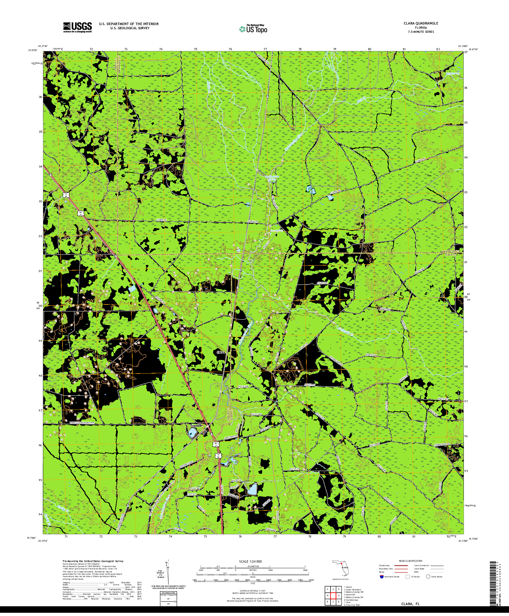 USGS US TOPO 7.5-MINUTE MAP FOR CLARA, FL 2021