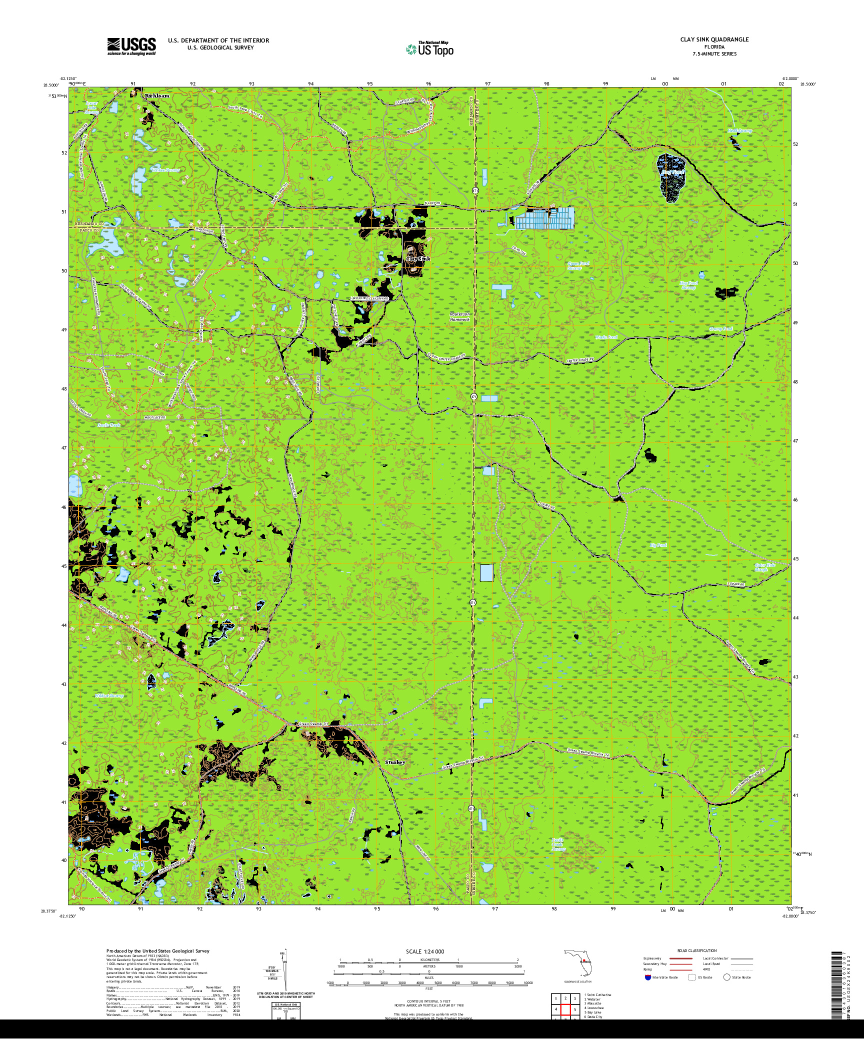 USGS US TOPO 7.5-MINUTE MAP FOR CLAY SINK, FL 2021