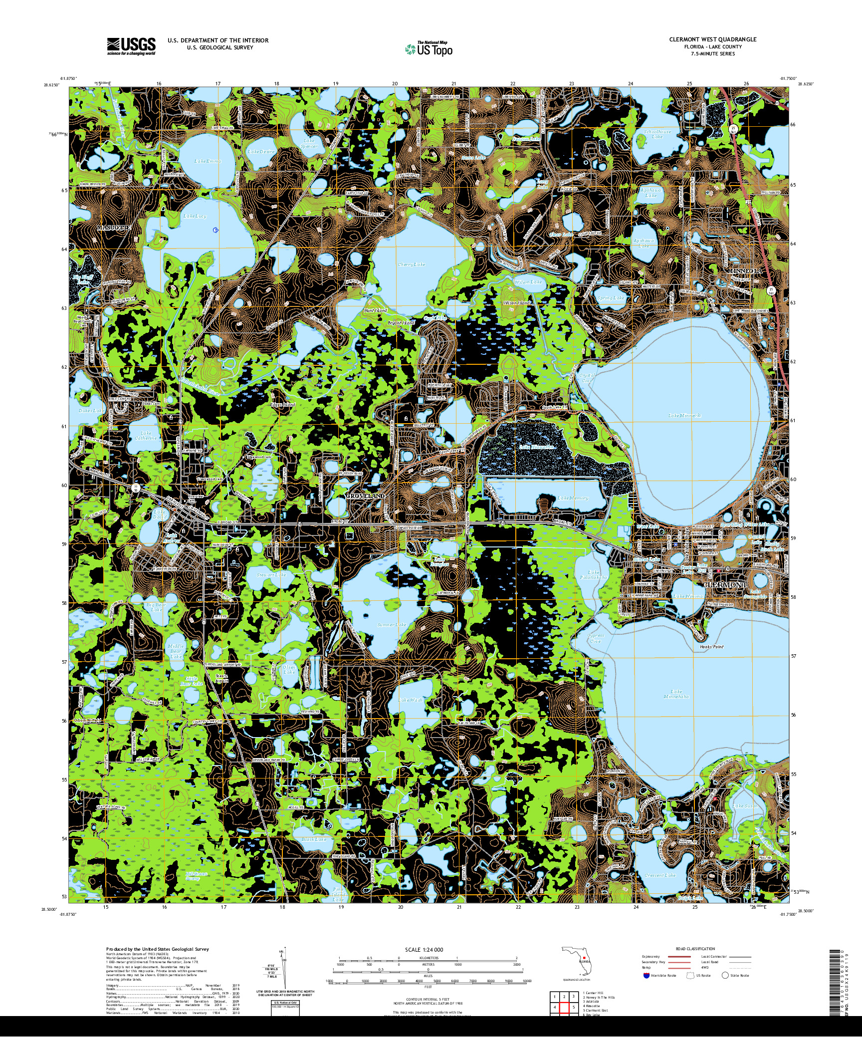 USGS US TOPO 7.5-MINUTE MAP FOR CLERMONT WEST, FL 2021