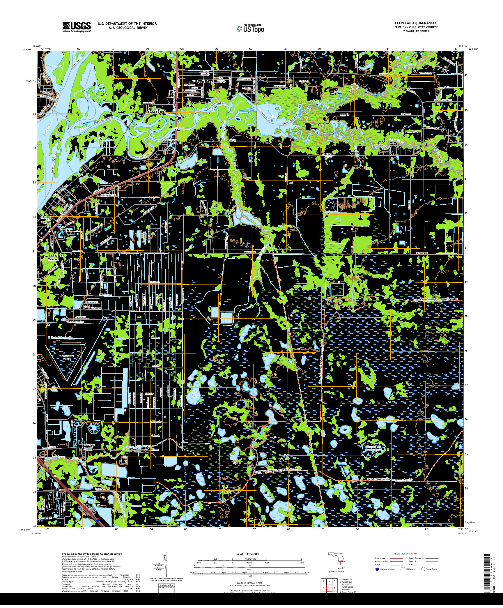 USGS US TOPO 7.5-MINUTE MAP FOR CLEVELAND, FL 2021