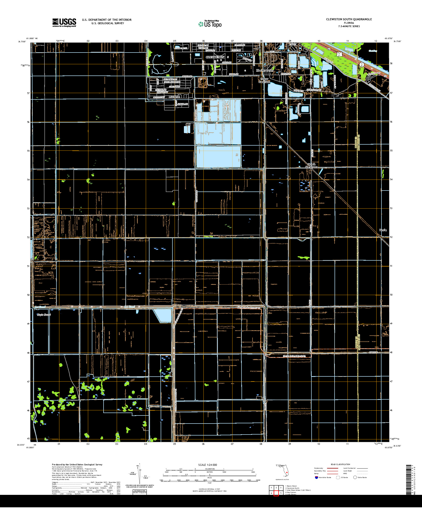 USGS US TOPO 7.5-MINUTE MAP FOR CLEWISTON SOUTH, FL 2021