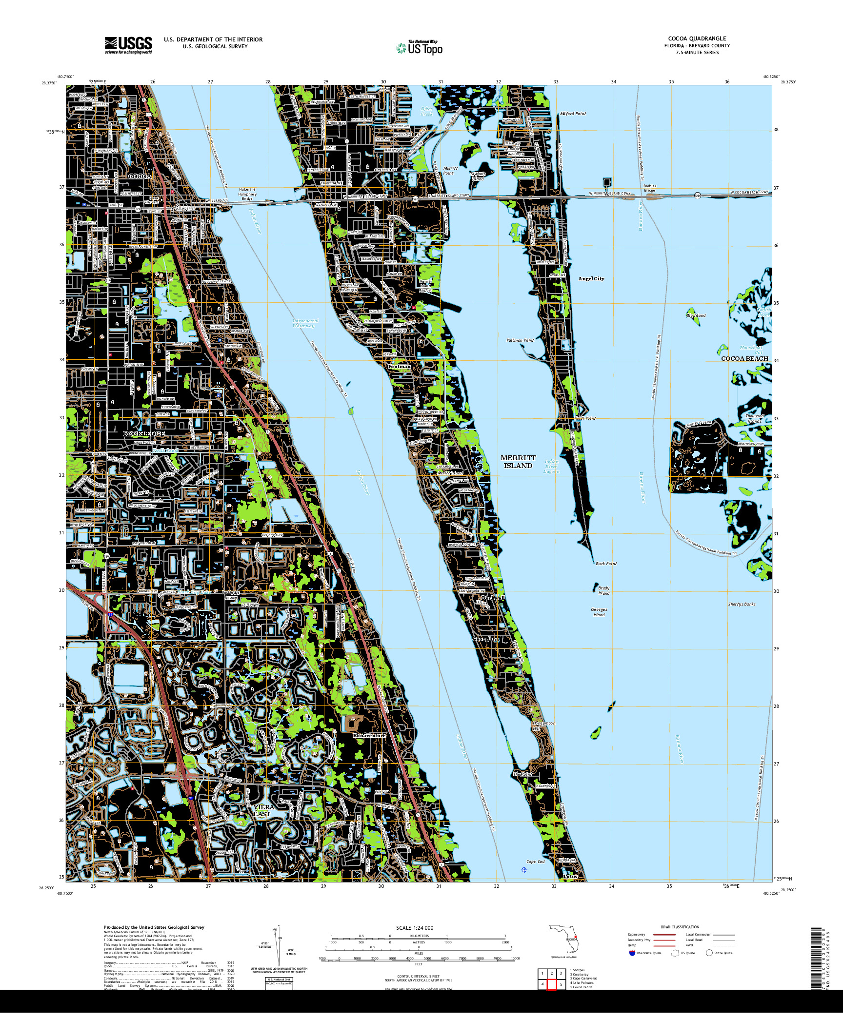 USGS US TOPO 7.5-MINUTE MAP FOR COCOA, FL 2021