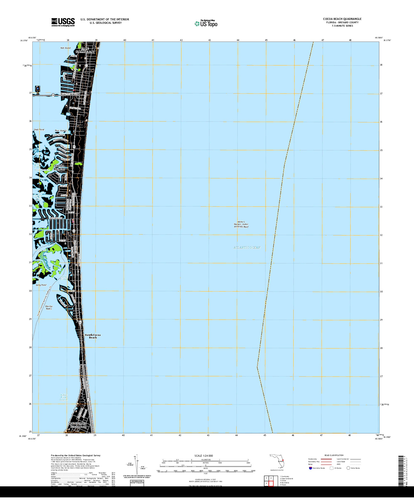 USGS US TOPO 7.5-MINUTE MAP FOR COCOA BEACH, FL 2021