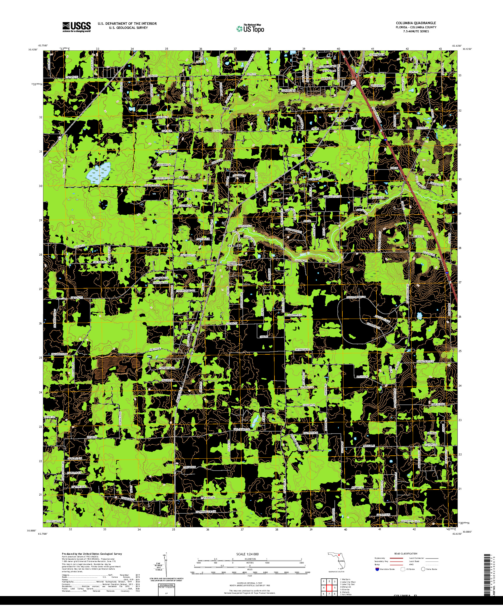 USGS US TOPO 7.5-MINUTE MAP FOR COLUMBIA, FL 2021