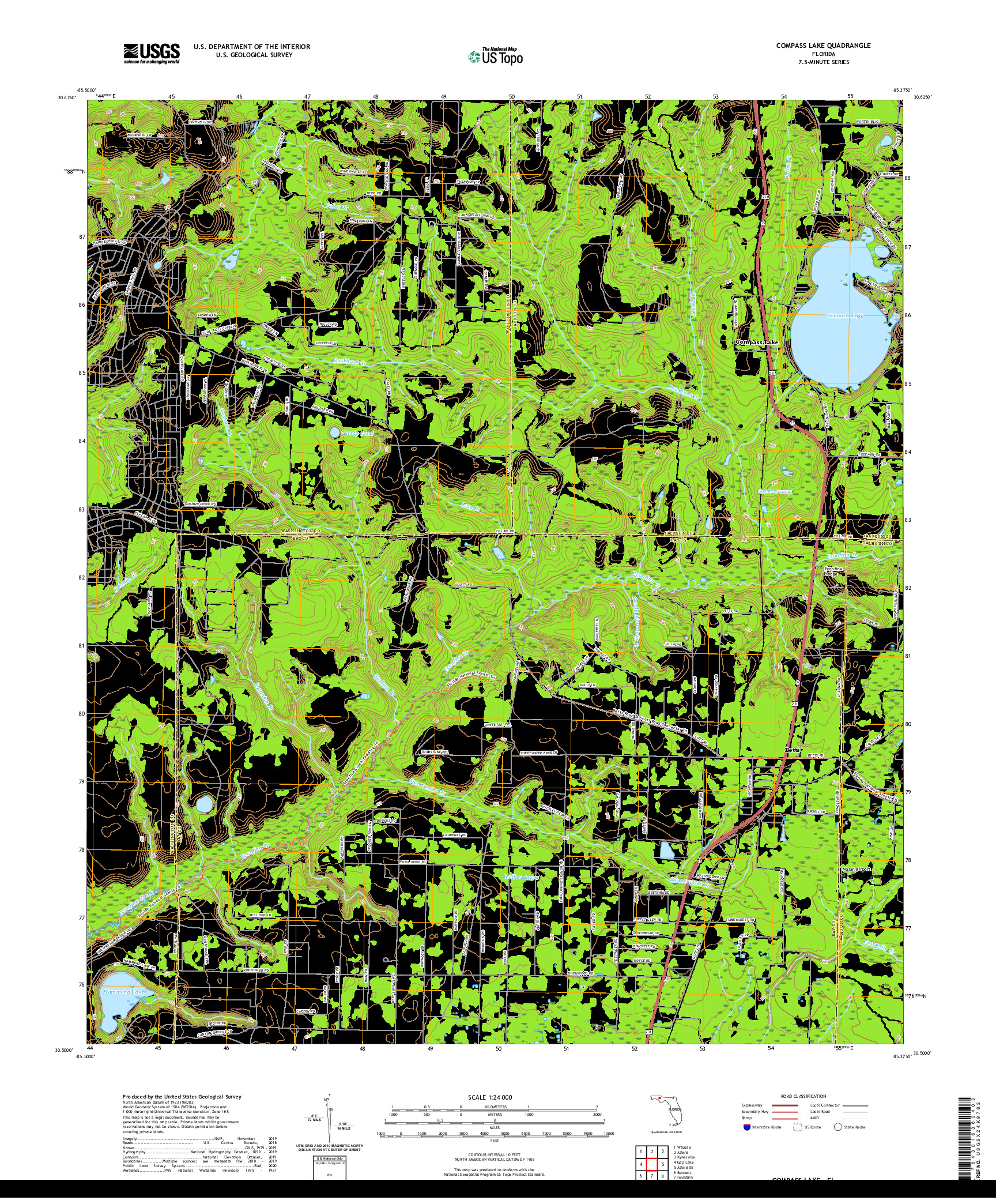 USGS US TOPO 7.5-MINUTE MAP FOR COMPASS LAKE, FL 2021