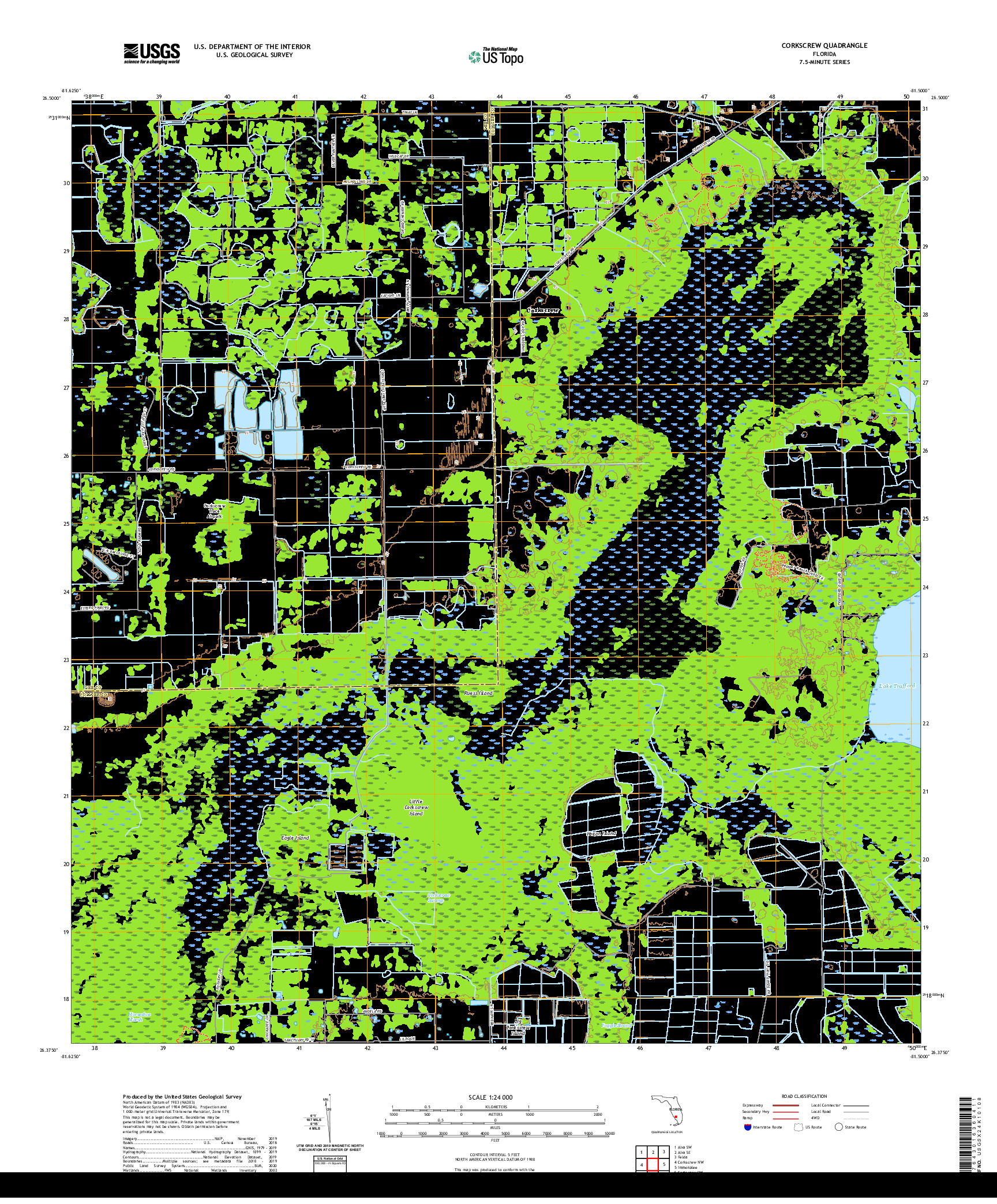 USGS US TOPO 7.5-MINUTE MAP FOR CORKSCREW, FL 2021