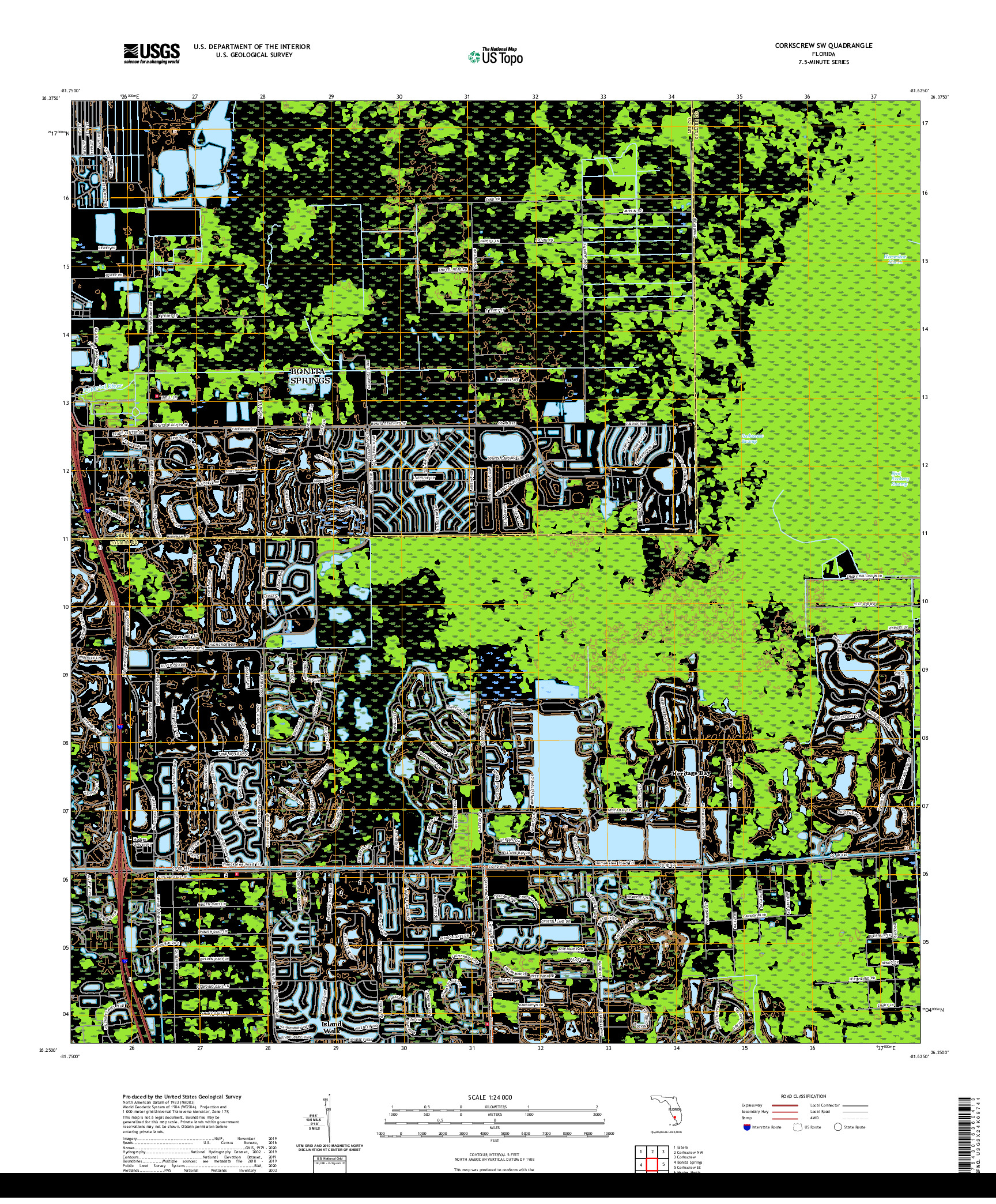 USGS US TOPO 7.5-MINUTE MAP FOR CORKSCREW SW, FL 2021
