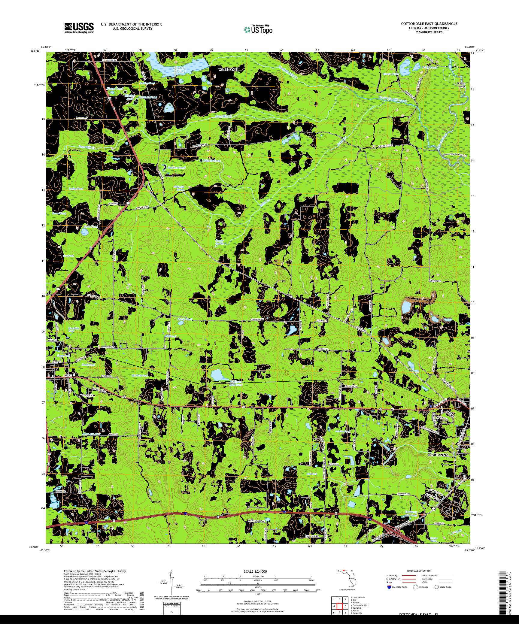 USGS US TOPO 7.5-MINUTE MAP FOR COTTONDALE EAST, FL 2021