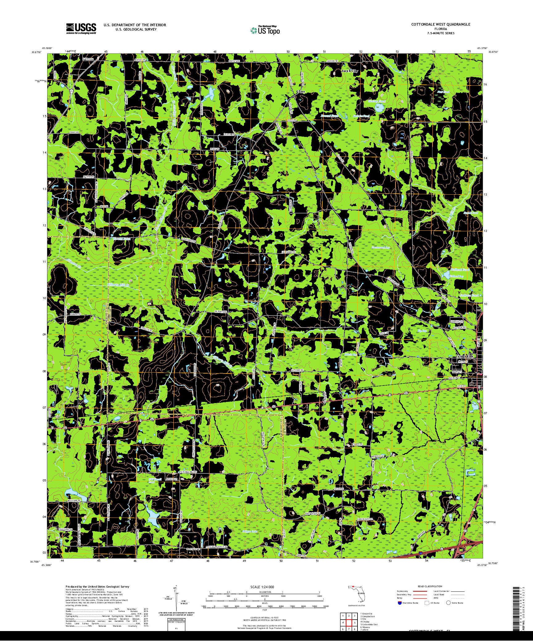 USGS US TOPO 7.5-MINUTE MAP FOR COTTONDALE WEST, FL 2021