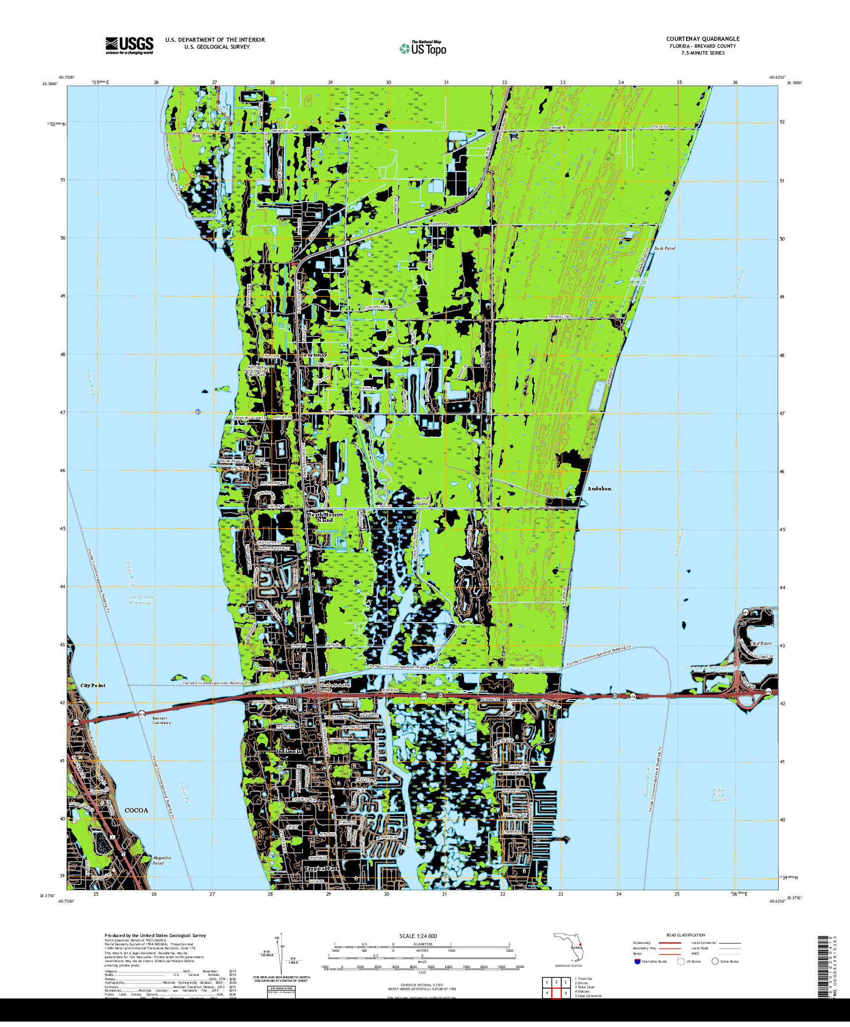 USGS US TOPO 7.5-MINUTE MAP FOR COURTENAY, FL 2021