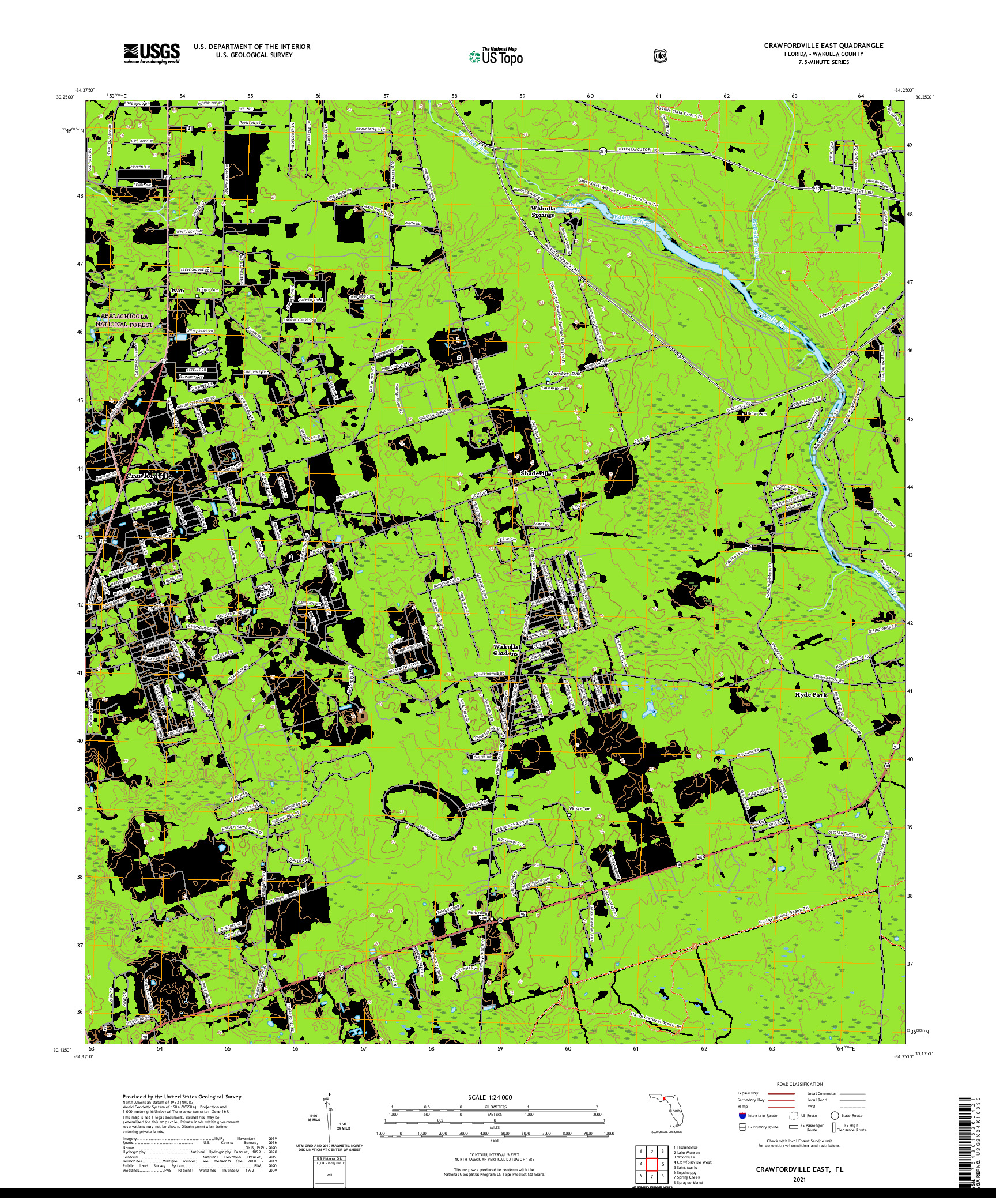 USGS US TOPO 7.5-MINUTE MAP FOR CRAWFORDVILLE EAST, FL 2021