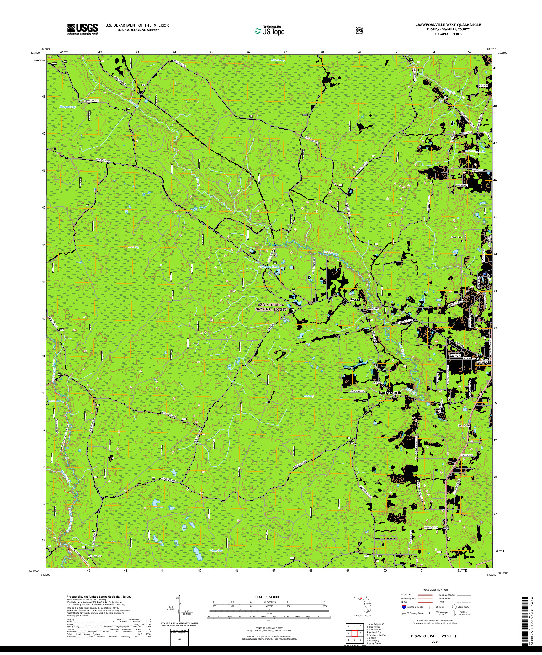 USGS US TOPO 7.5-MINUTE MAP FOR CRAWFORDVILLE WEST, FL 2021