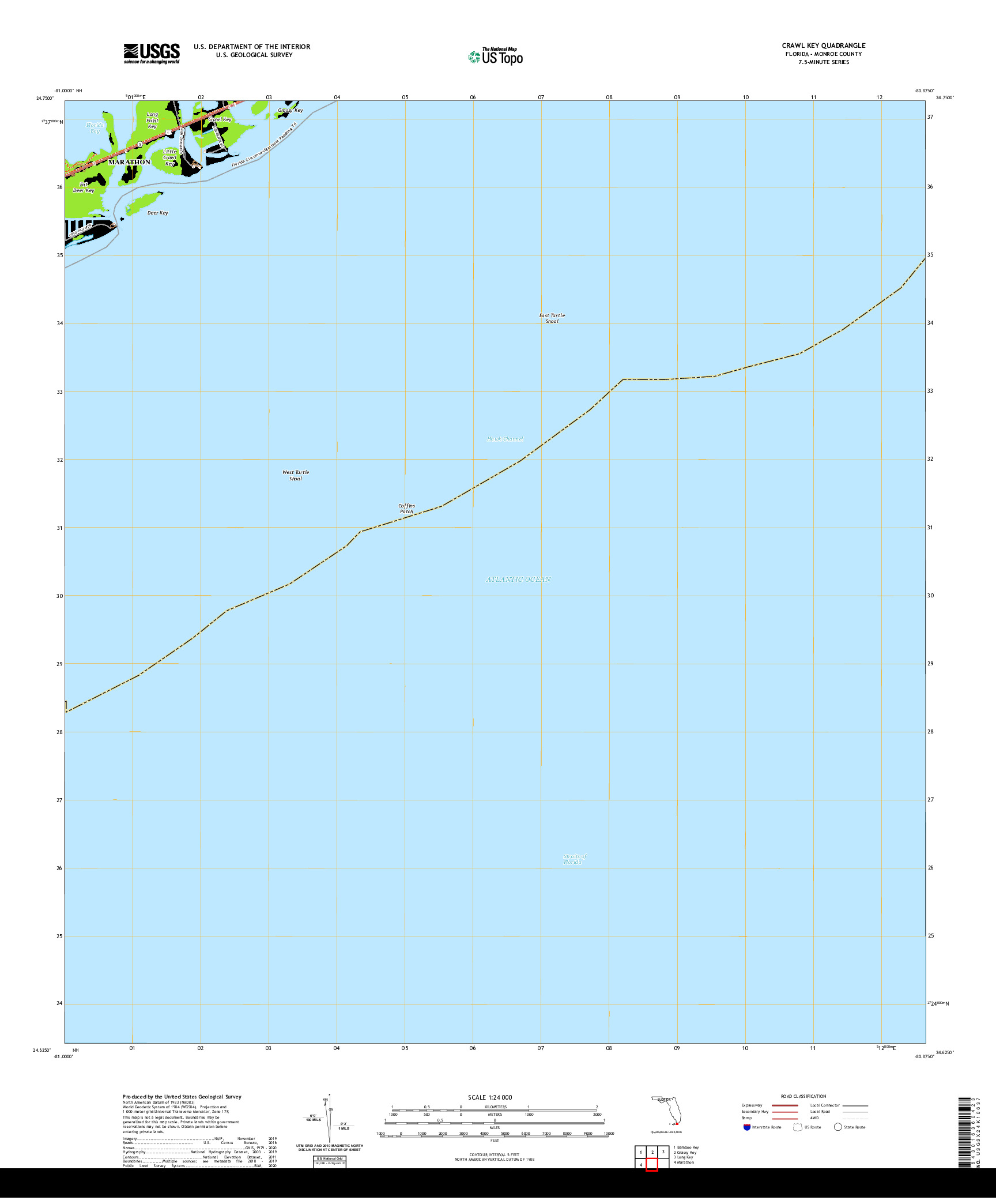 USGS US TOPO 7.5-MINUTE MAP FOR CRAWL KEY, FL 2021