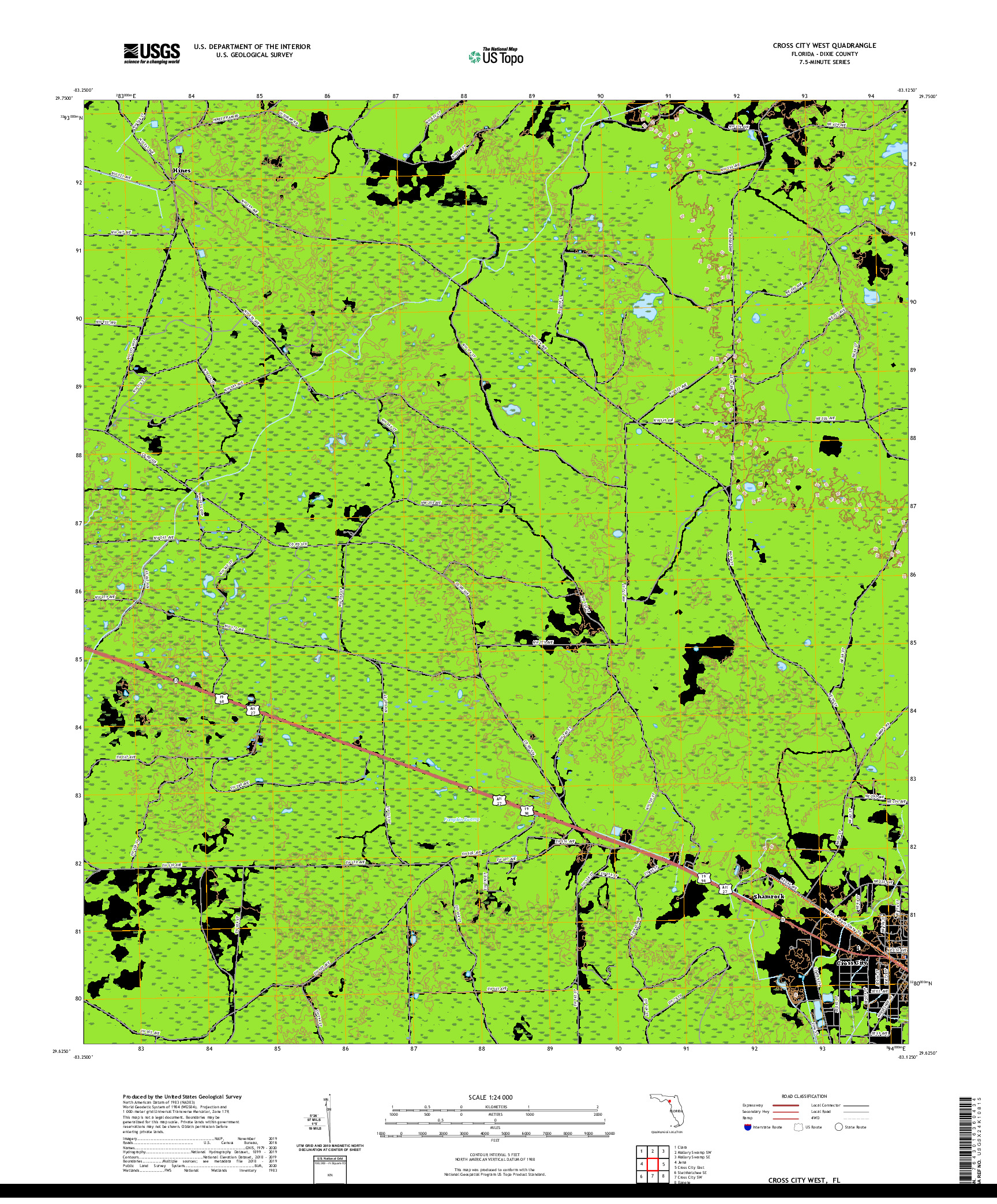 USGS US TOPO 7.5-MINUTE MAP FOR CROSS CITY WEST, FL 2021