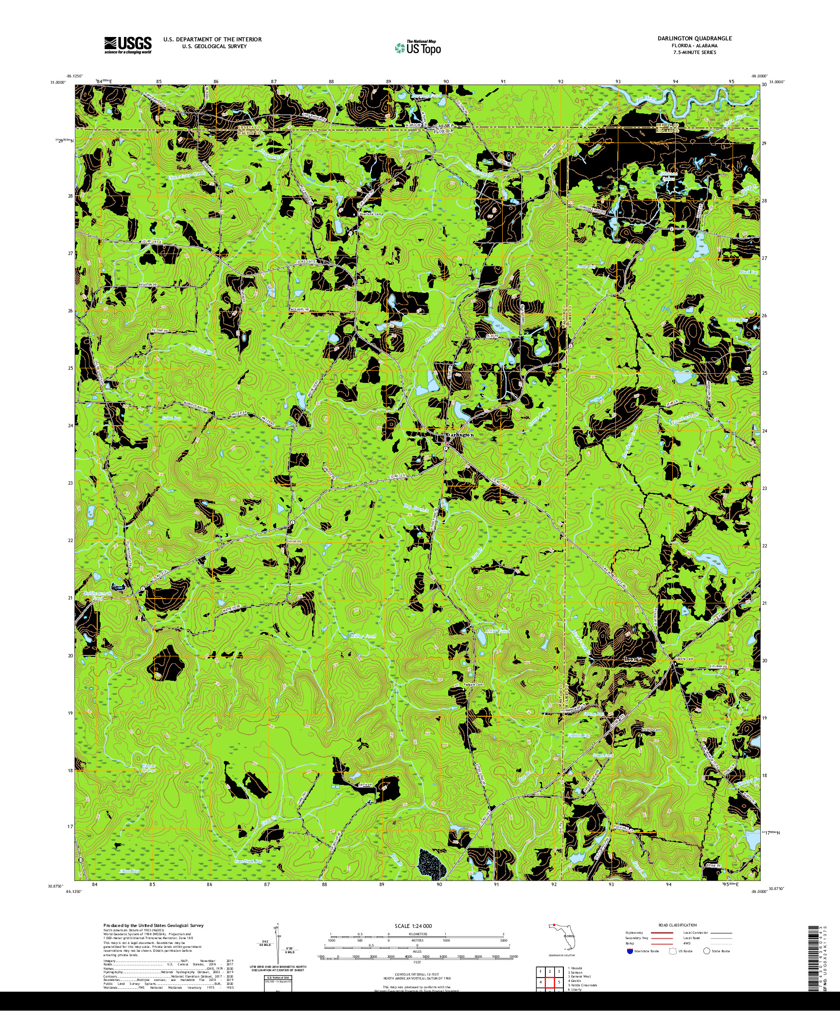 USGS US TOPO 7.5-MINUTE MAP FOR DARLINGTON, FL,AL 2021