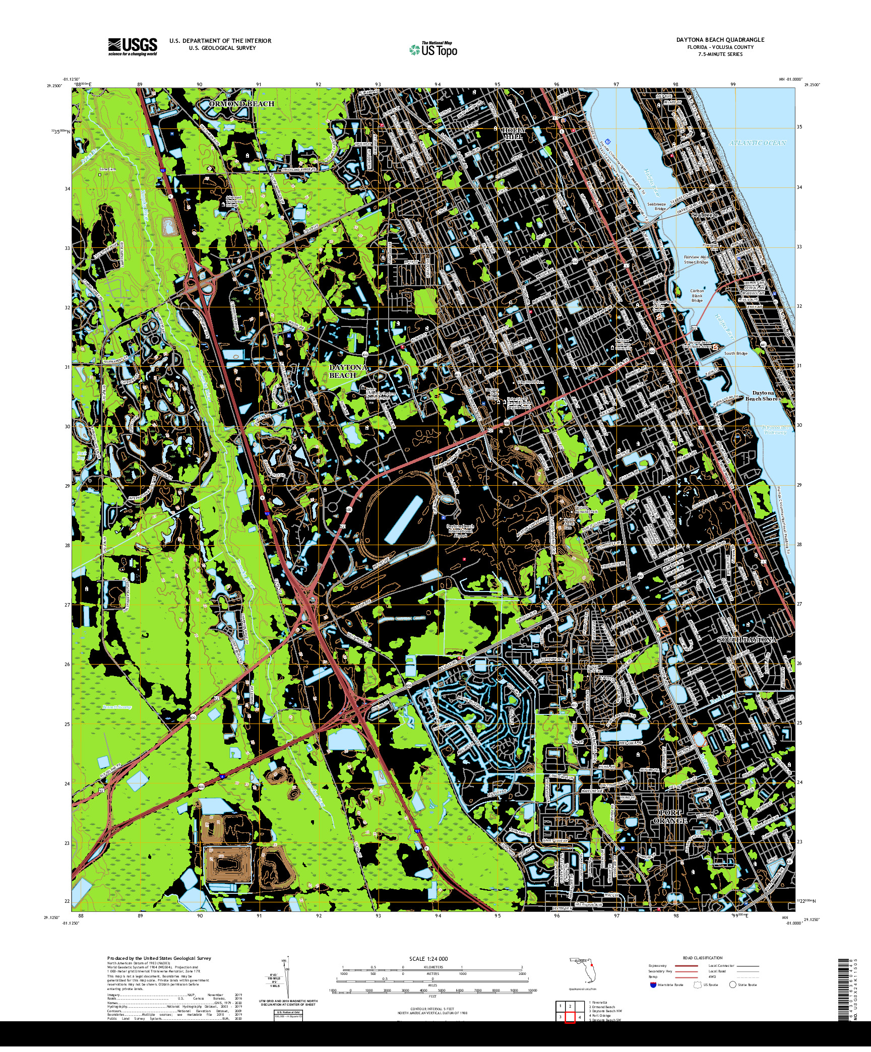 USGS US TOPO 7.5-MINUTE MAP FOR DAYTONA BEACH, FL 2021