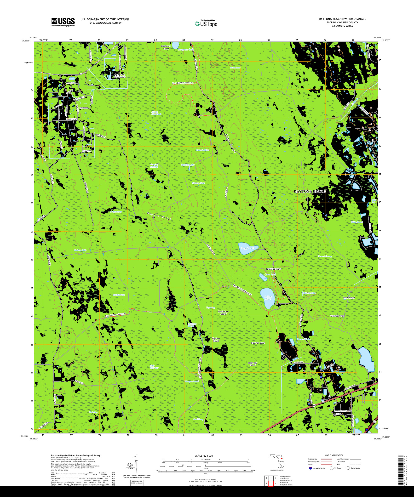 USGS US TOPO 7.5-MINUTE MAP FOR DAYTONA BEACH NW, FL 2021