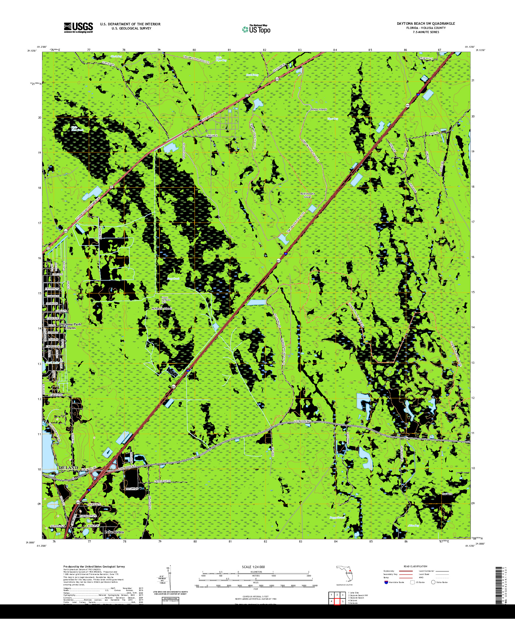 USGS US TOPO 7.5-MINUTE MAP FOR DAYTONA BEACH SW, FL 2021