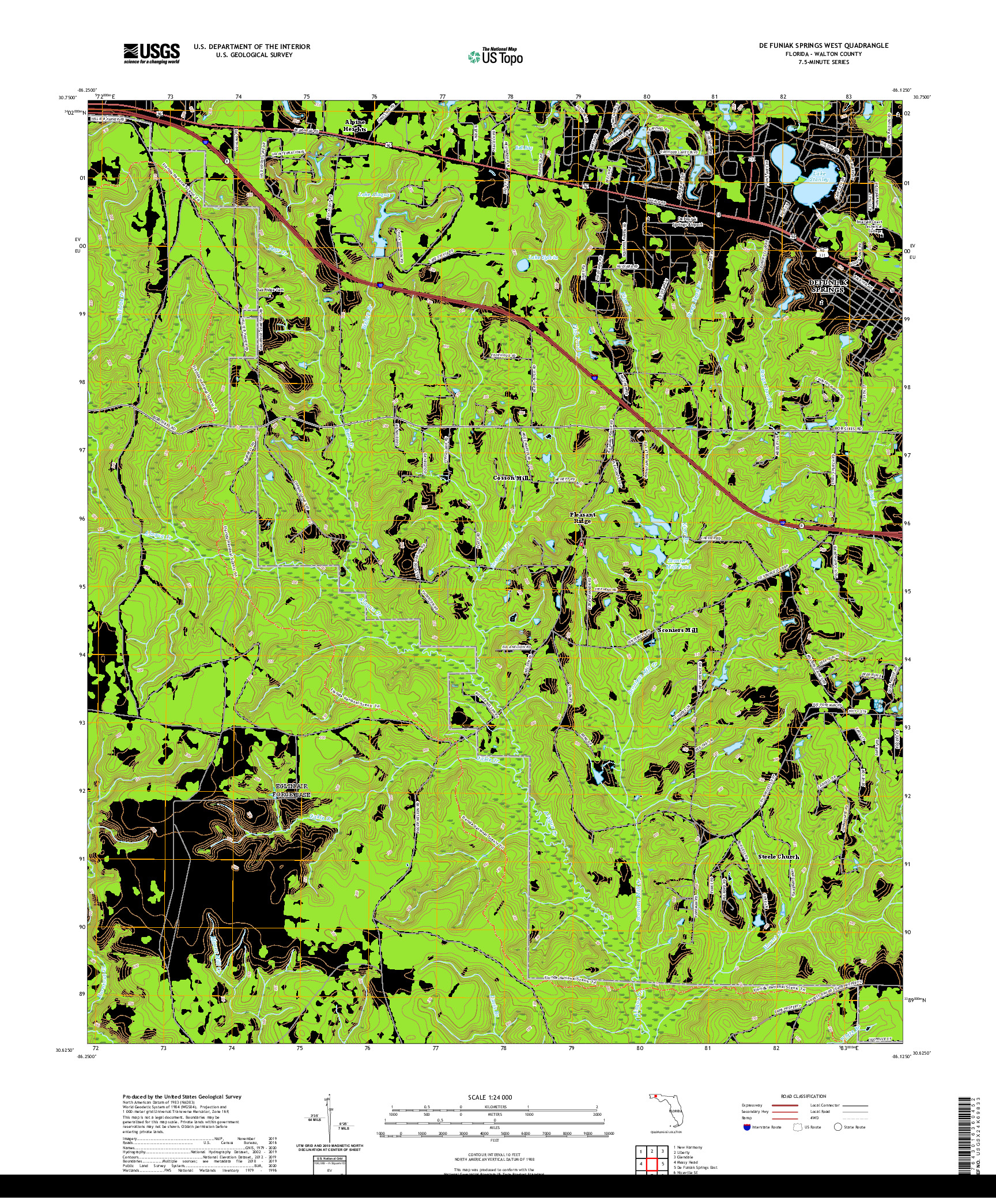 USGS US TOPO 7.5-MINUTE MAP FOR DE FUNIAK SPRINGS WEST, FL 2021