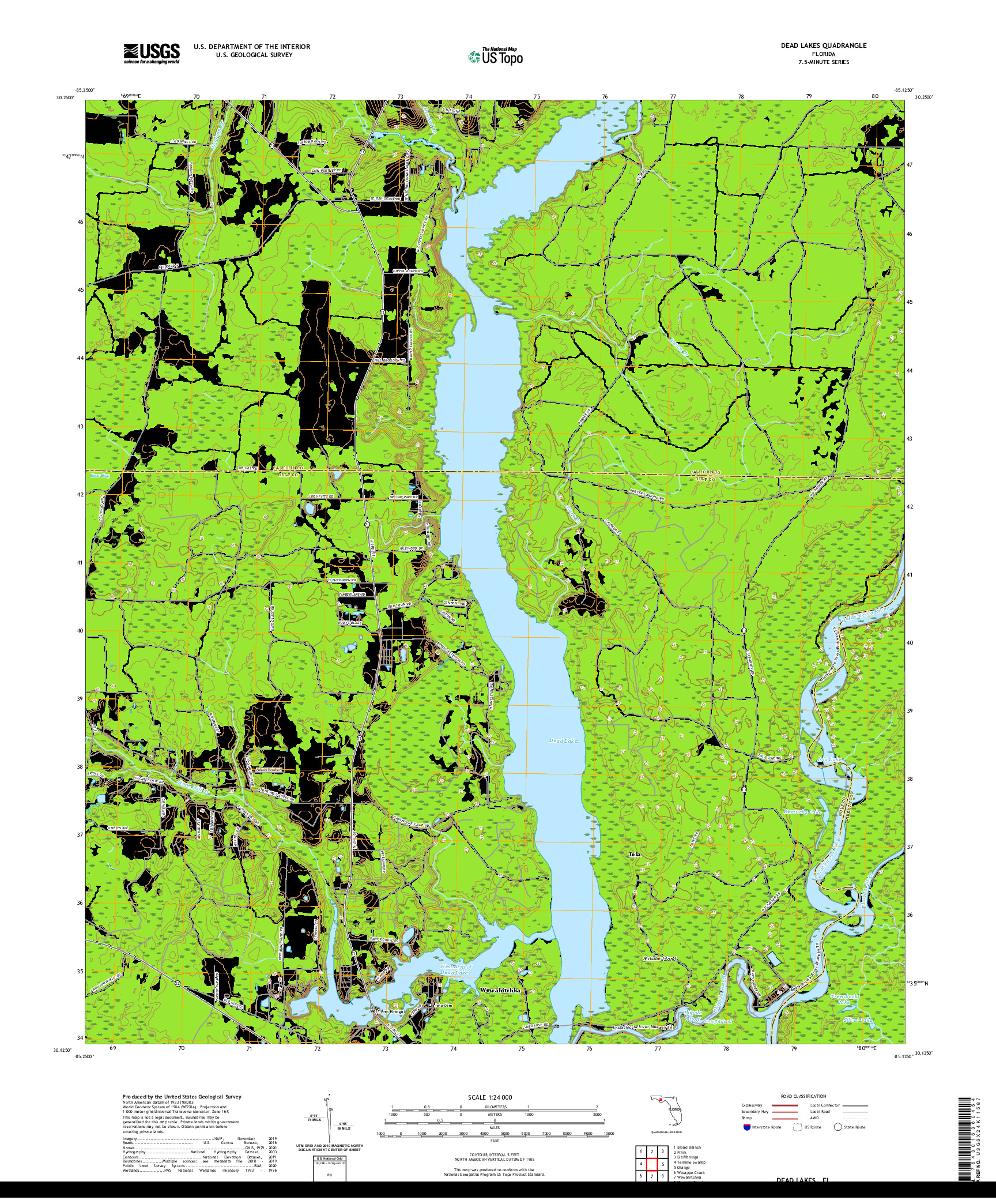 USGS US TOPO 7.5-MINUTE MAP FOR DEAD LAKES, FL 2021