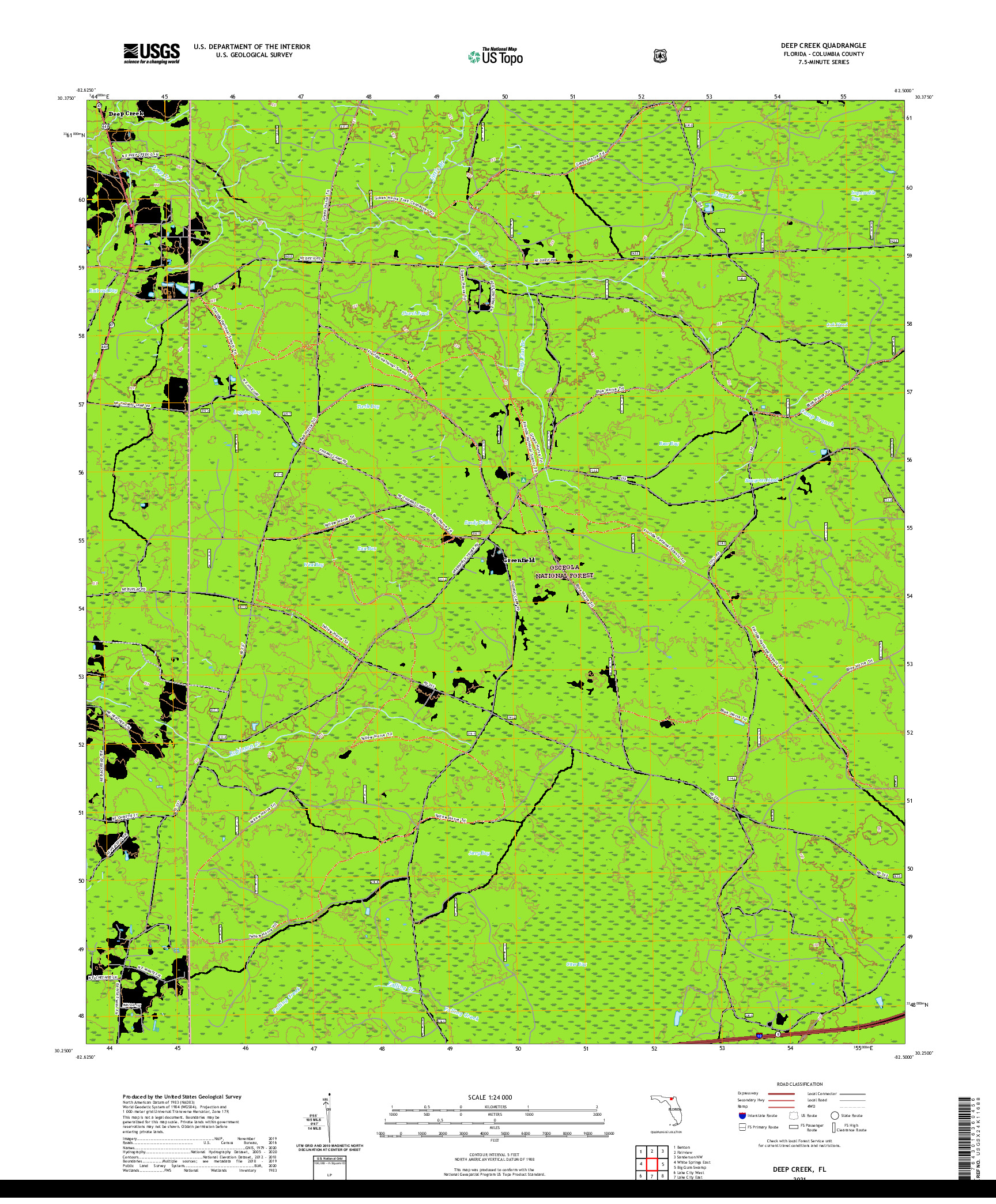 USGS US TOPO 7.5-MINUTE MAP FOR DEEP CREEK, FL 2021